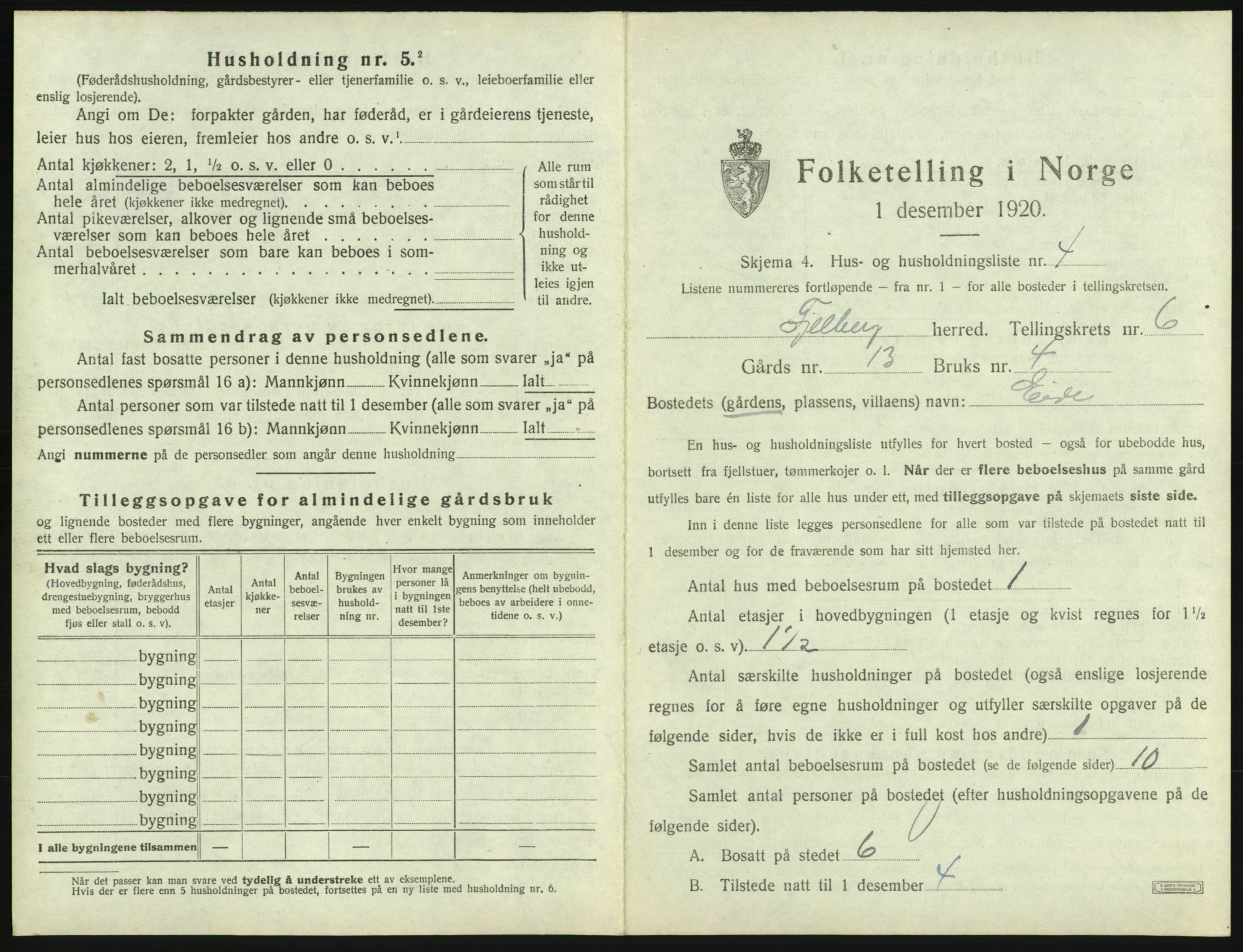 SAB, 1920 census for Fjelberg, 1920, p. 318