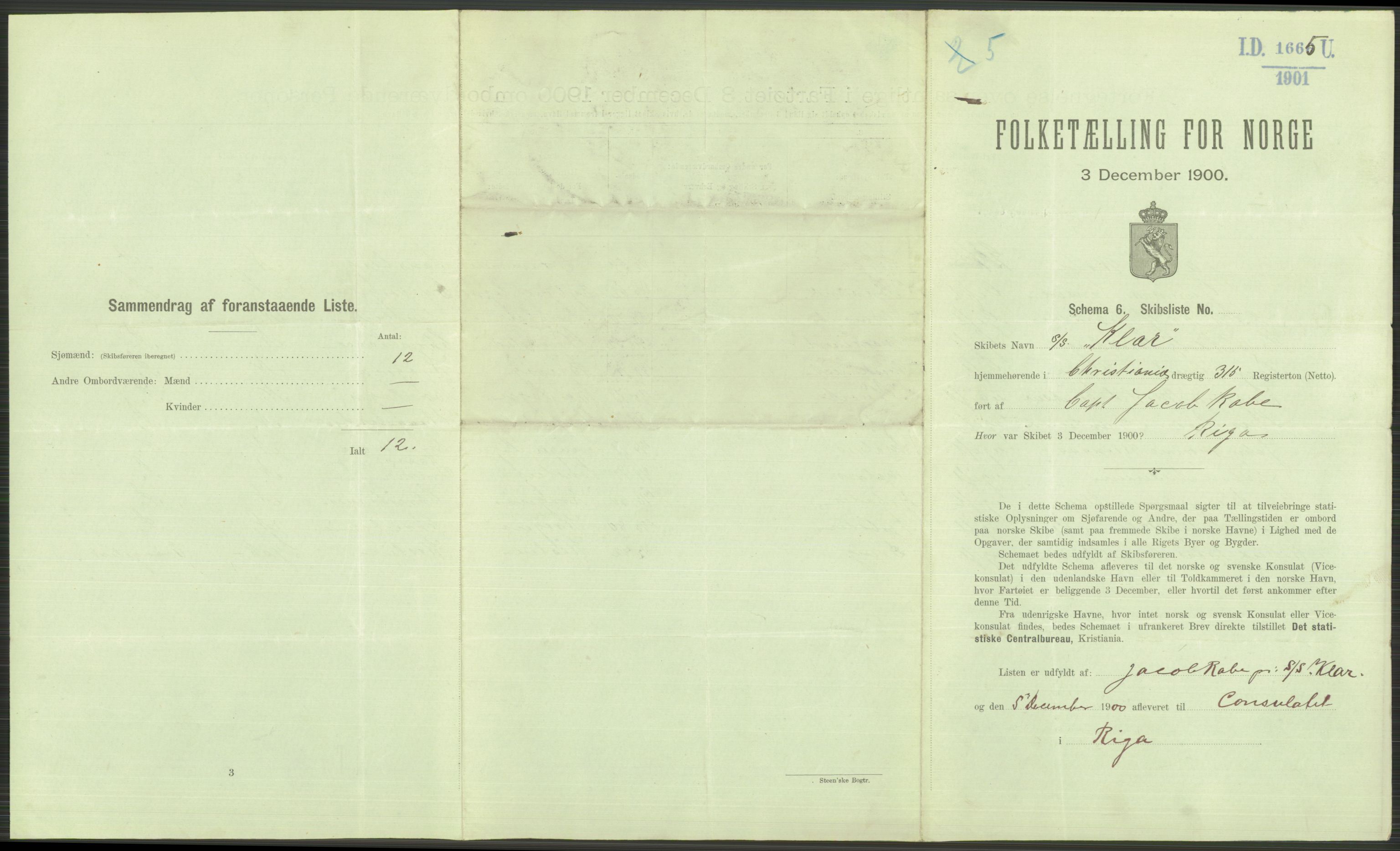 RA, 1900 Census - ship lists from ships in Norwegian harbours, harbours abroad and at sea, 1900, p. 3675