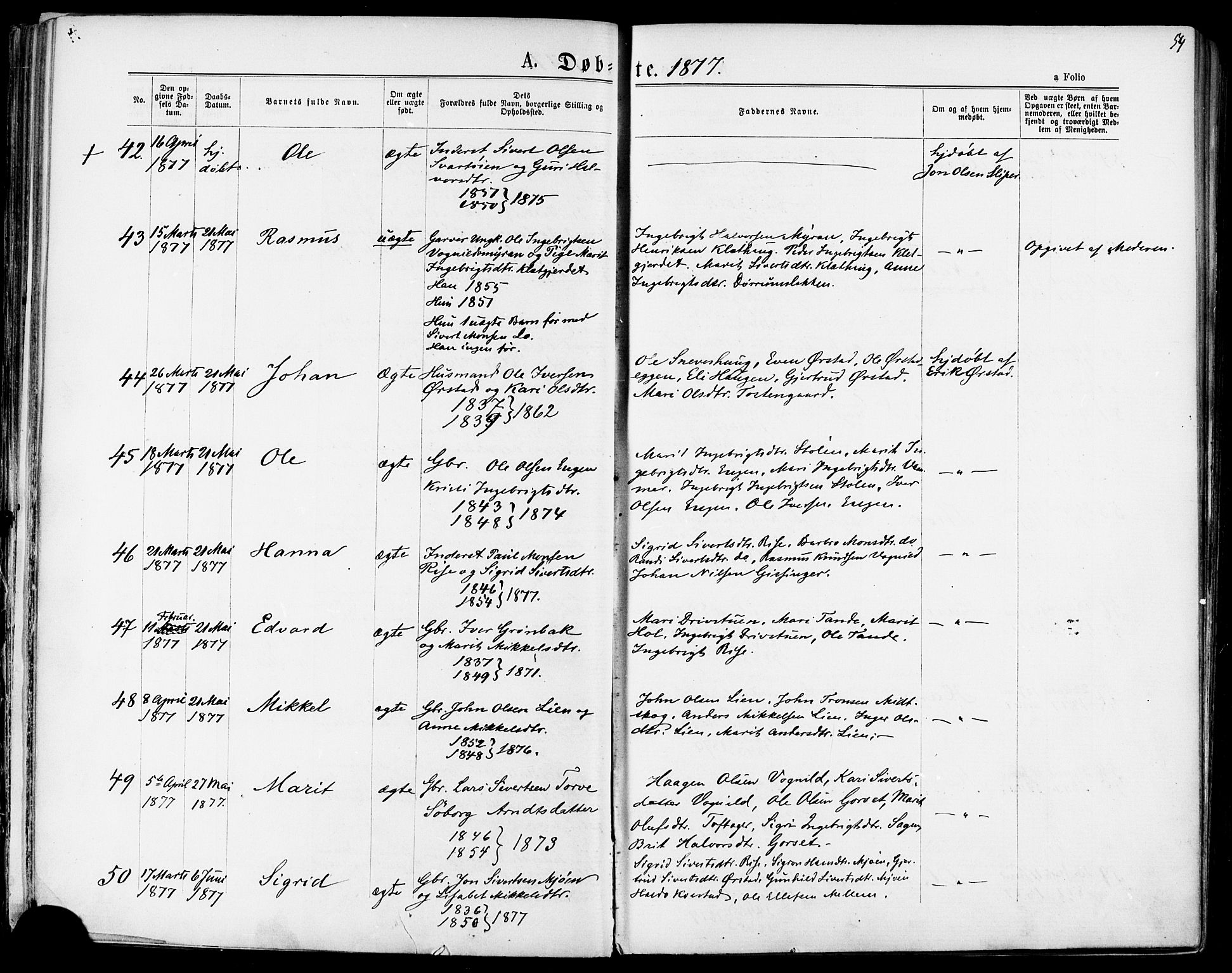Ministerialprotokoller, klokkerbøker og fødselsregistre - Sør-Trøndelag, SAT/A-1456/678/L0900: Parish register (official) no. 678A09, 1872-1881, p. 54