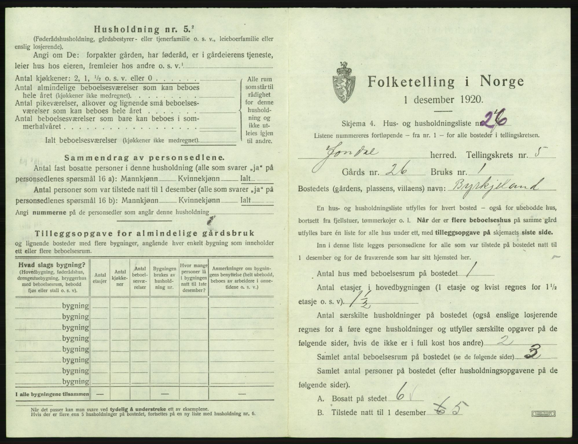 SAB, 1920 census for Jondal, 1920, p. 399