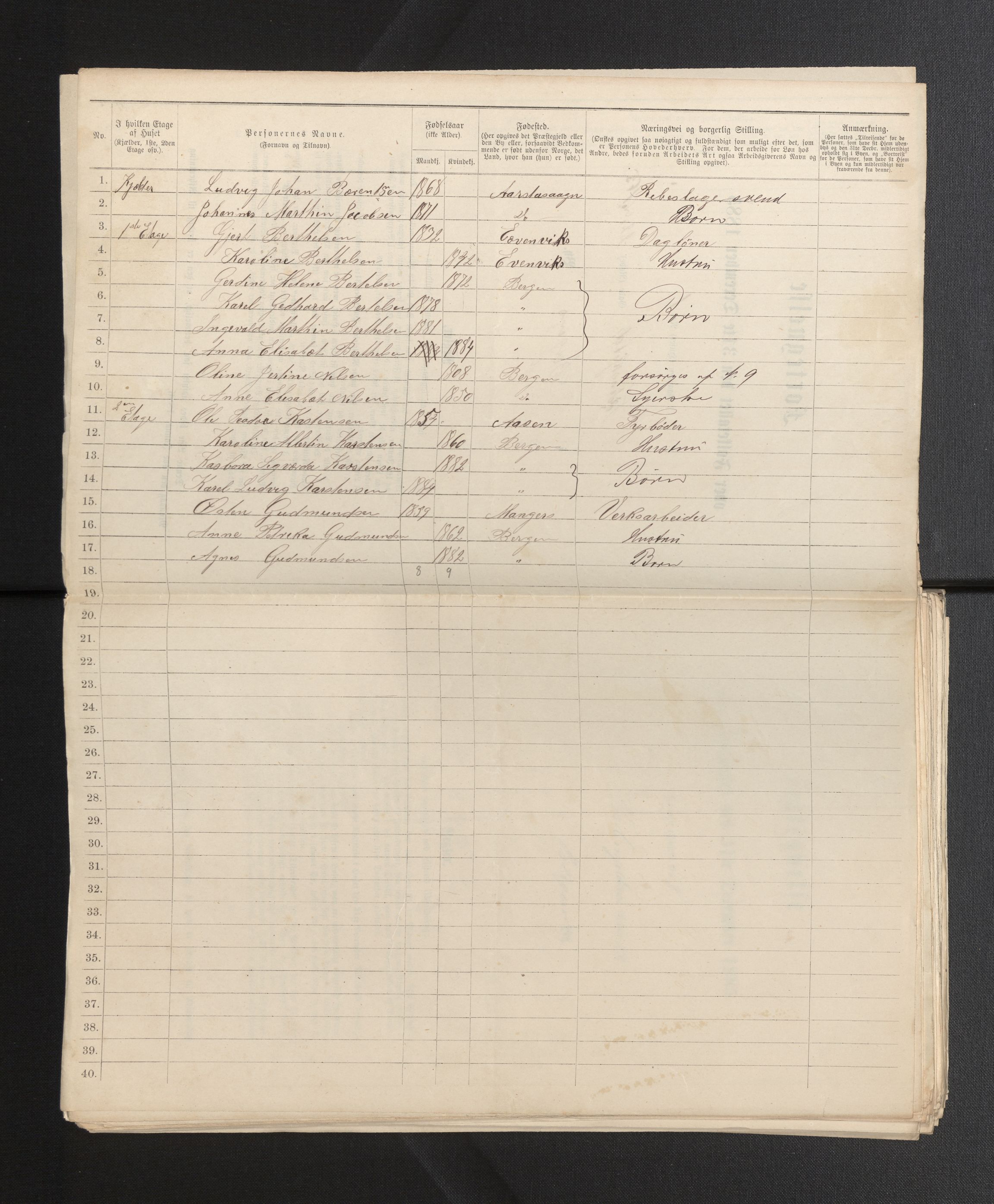 SAB, 1885 census for 1301 Bergen, 1885, p. 7305