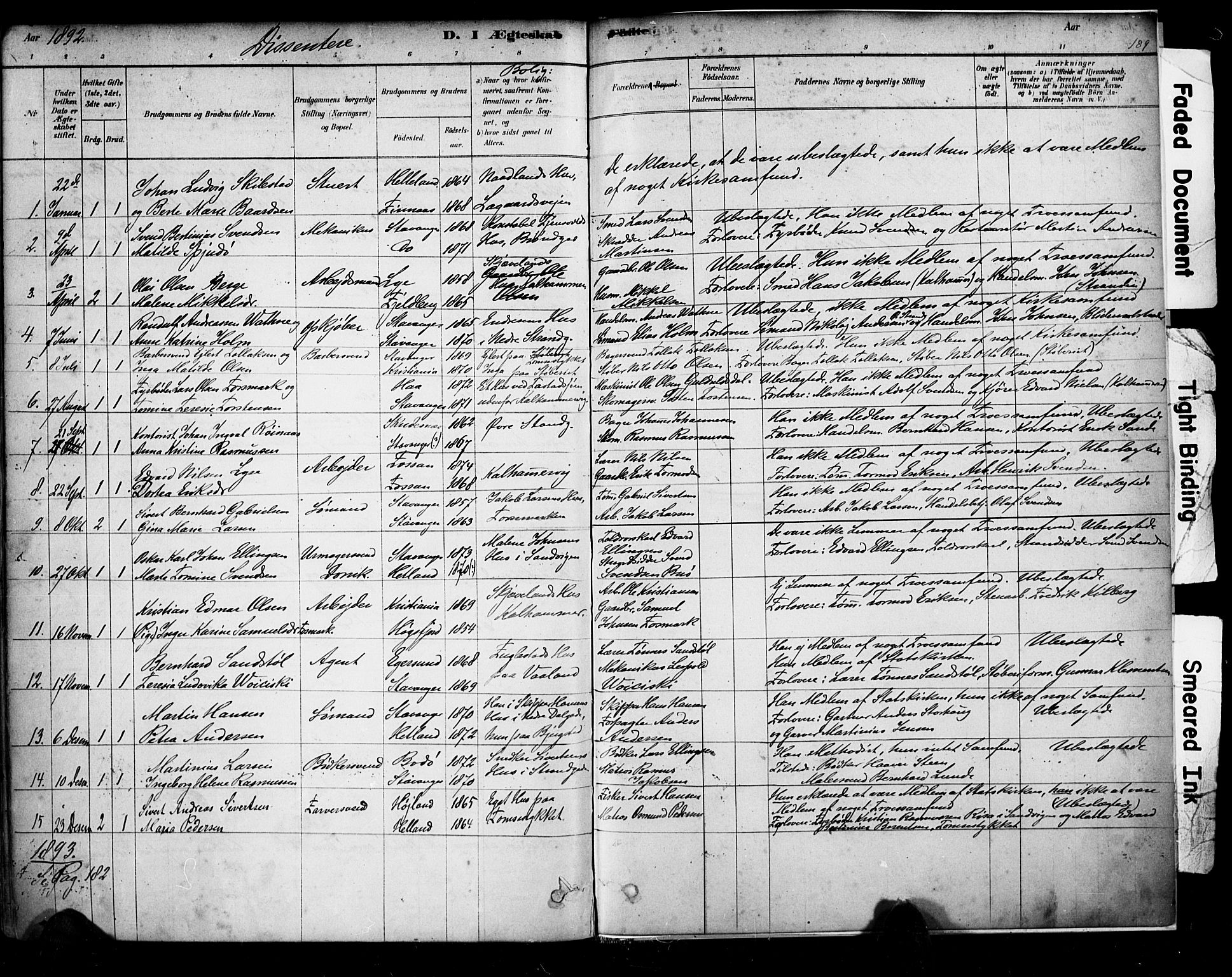 Domkirken sokneprestkontor, SAST/A-101812/001/30/30BA/L0029: Parish register (official) no. A 28, 1878-1904, p. 189