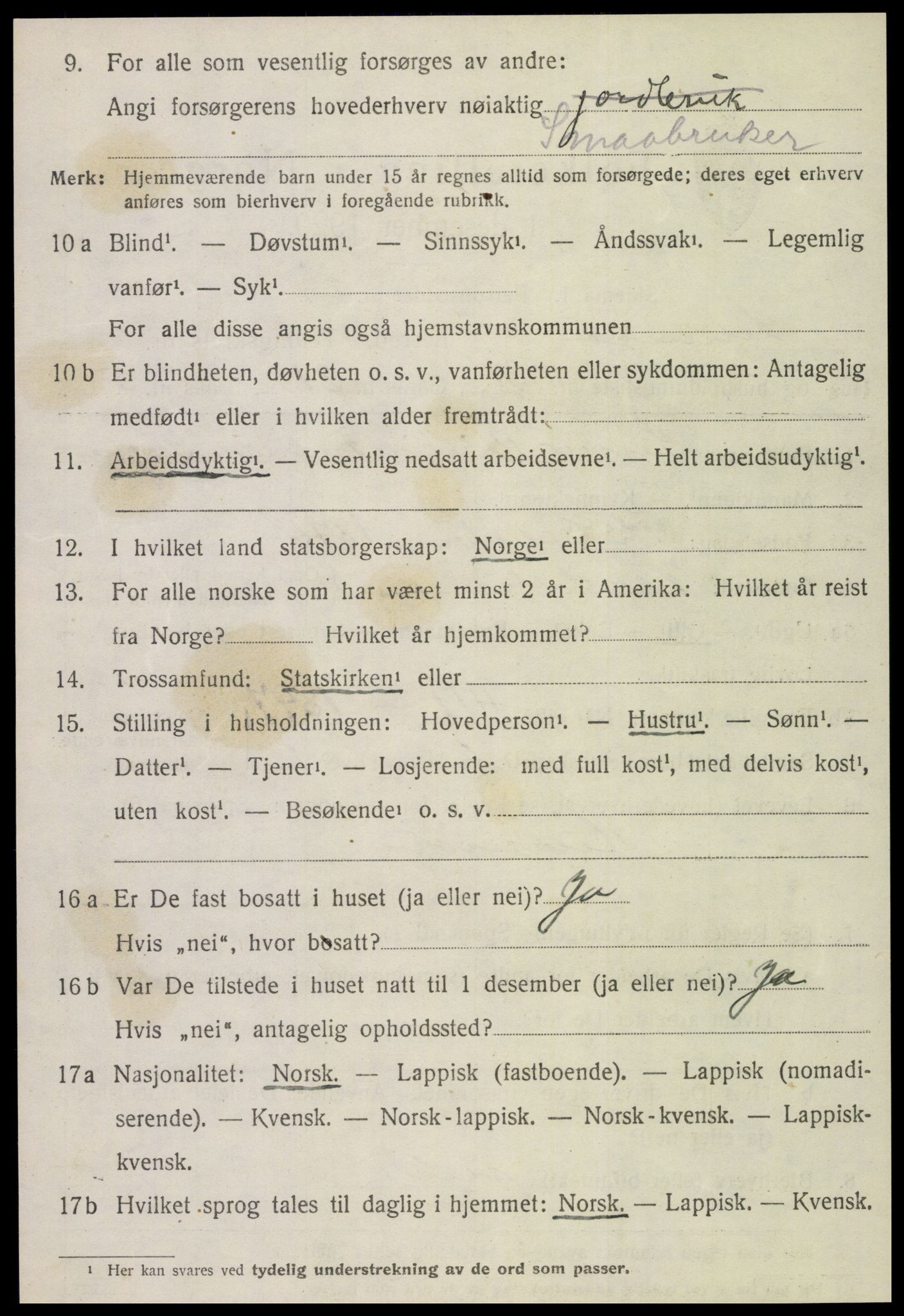 SAT, 1920 census for Snåsa, 1920, p. 2905