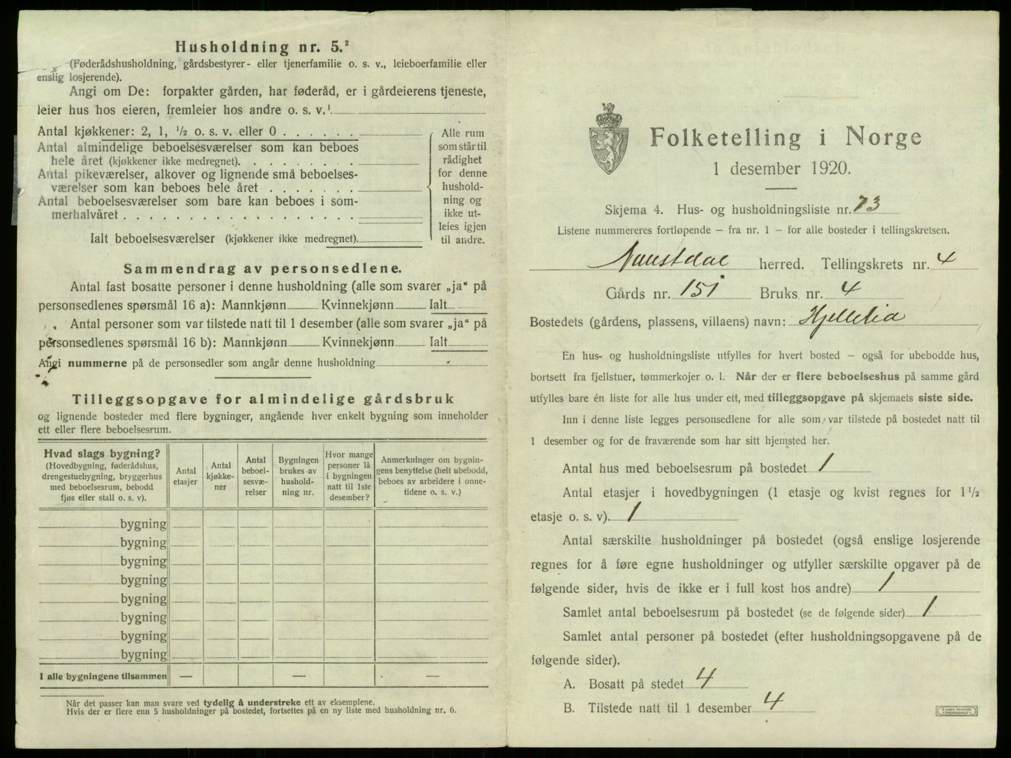 SAB, 1920 census for Naustdal, 1920, p. 390