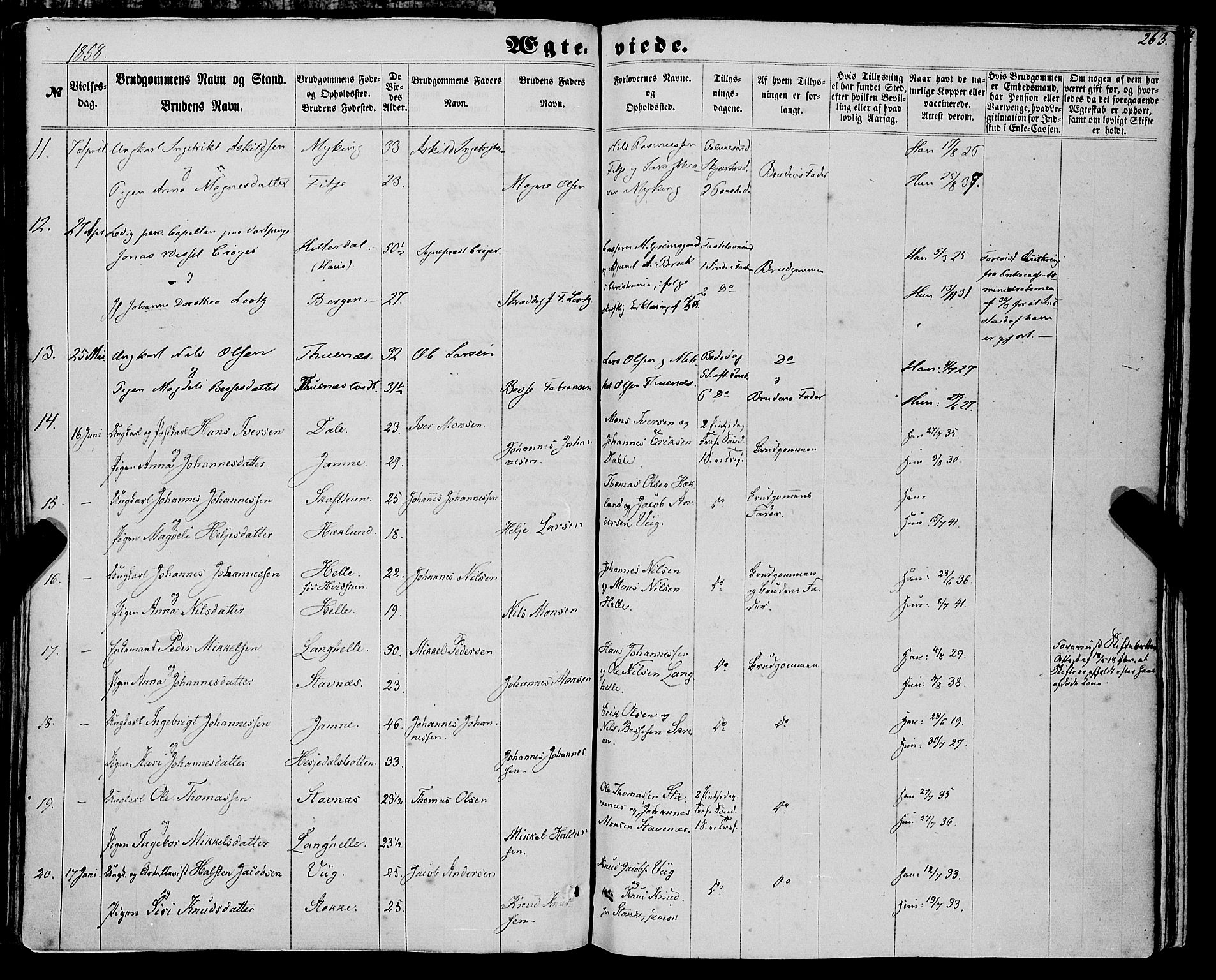 Haus sokneprestembete, AV/SAB-A-75601/H/Haa: Parish register (official) no. A 17, 1858-1870, p. 263