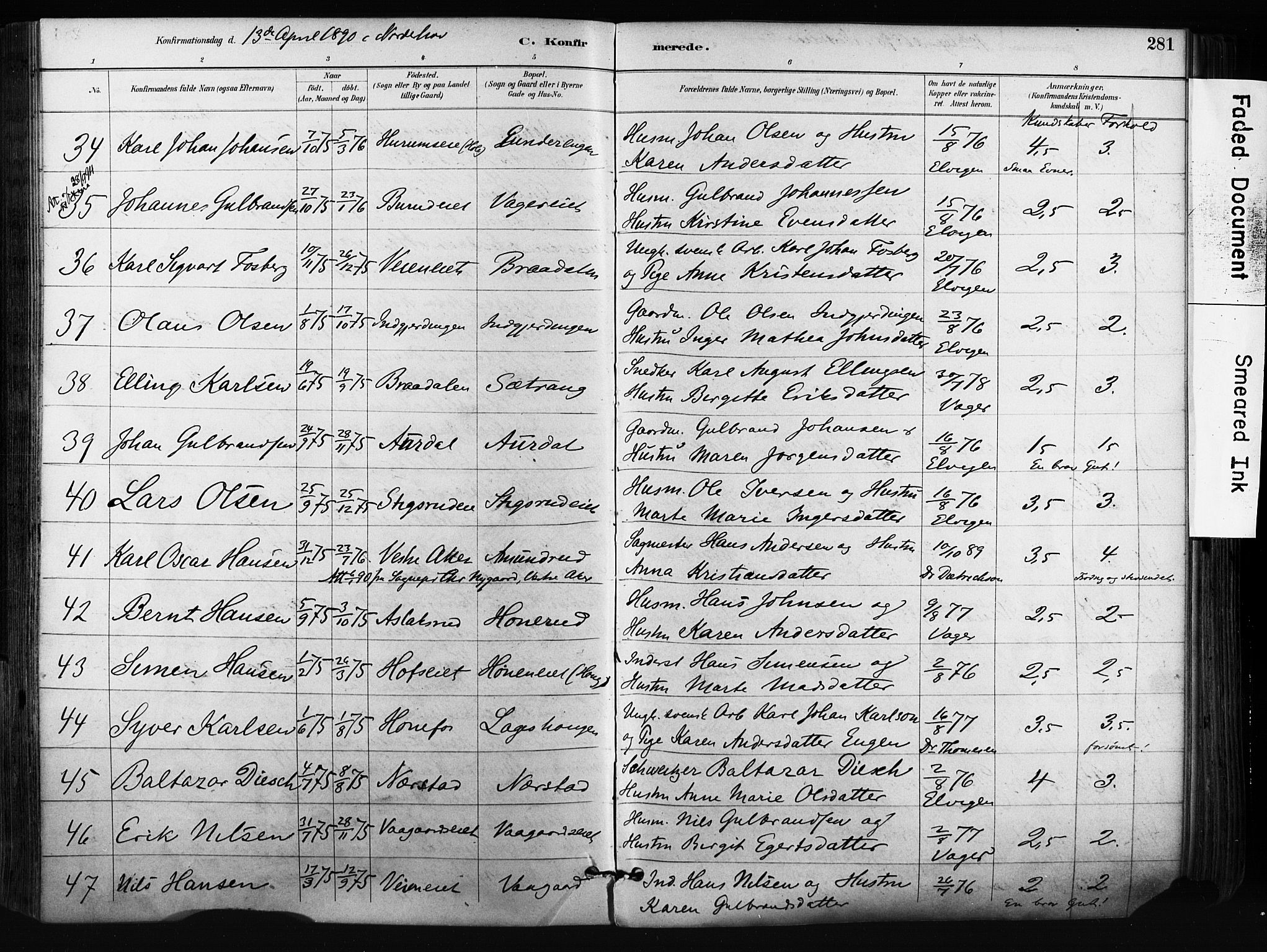 Norderhov kirkebøker, AV/SAKO-A-237/F/Fa/L0016: Parish register (official) no. 16, 1885-1902, p. 281