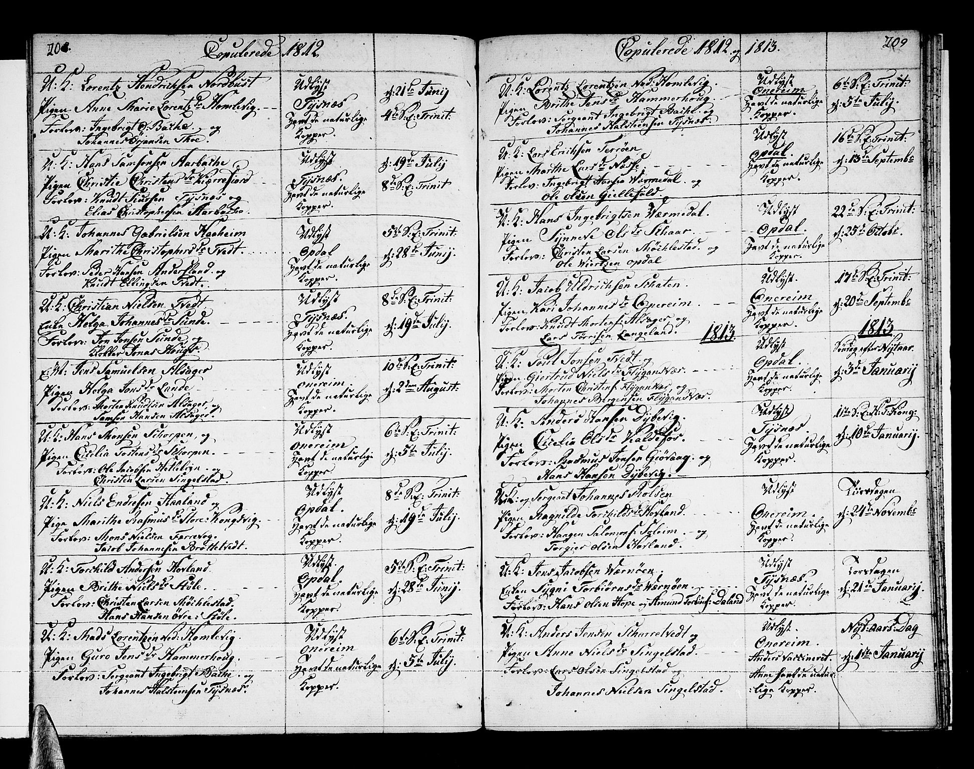Tysnes sokneprestembete, SAB/A-78601/H/Haa: Parish register (official) no. A 6, 1804-1816, p. 208-209