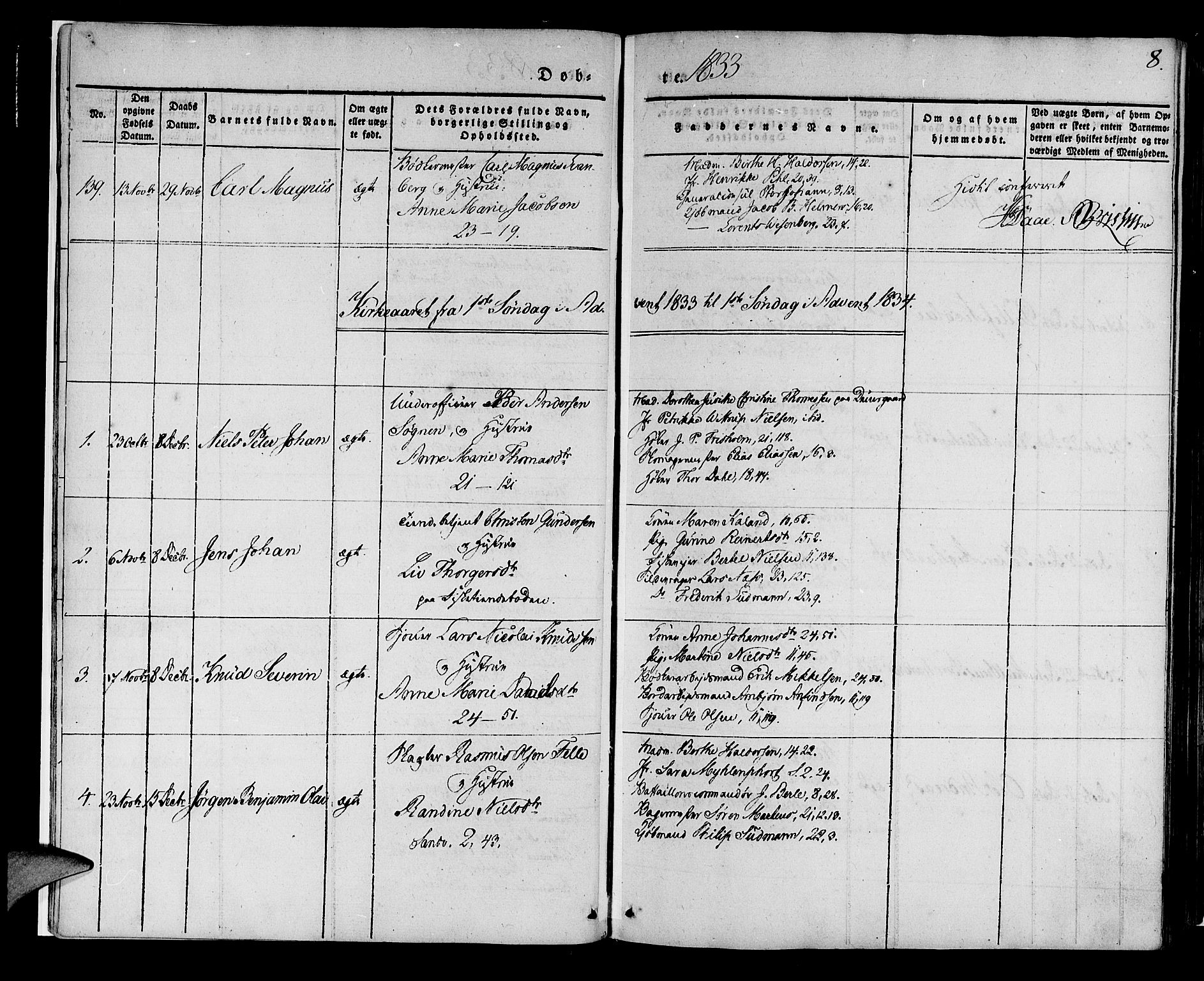 Korskirken sokneprestembete, SAB/A-76101/H/Haa/L0015: Parish register (official) no. B 1, 1833-1841, p. 8