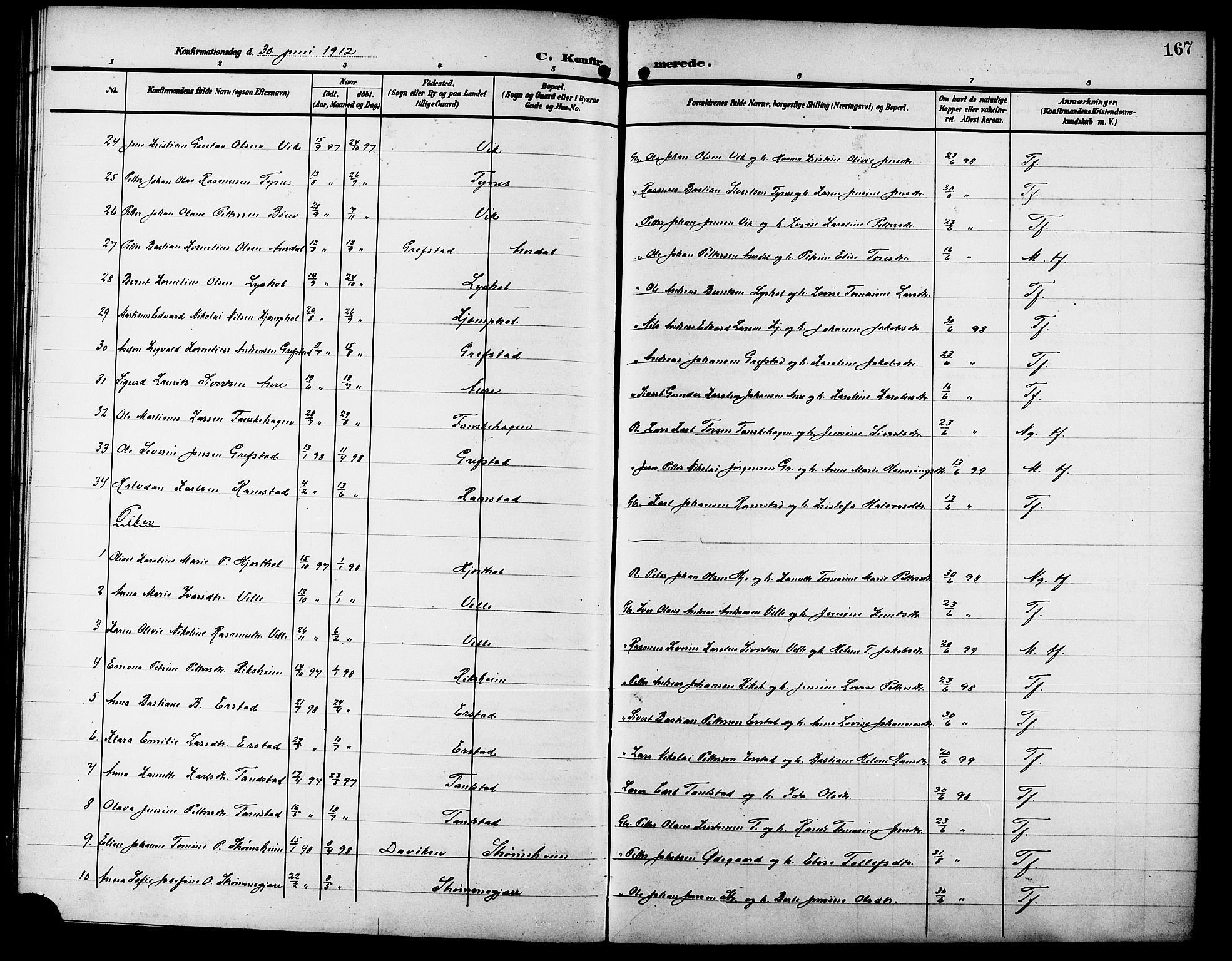 Ministerialprotokoller, klokkerbøker og fødselsregistre - Møre og Romsdal, SAT/A-1454/523/L0341: Parish register (copy) no. 523C04, 1903-1916, p. 167
