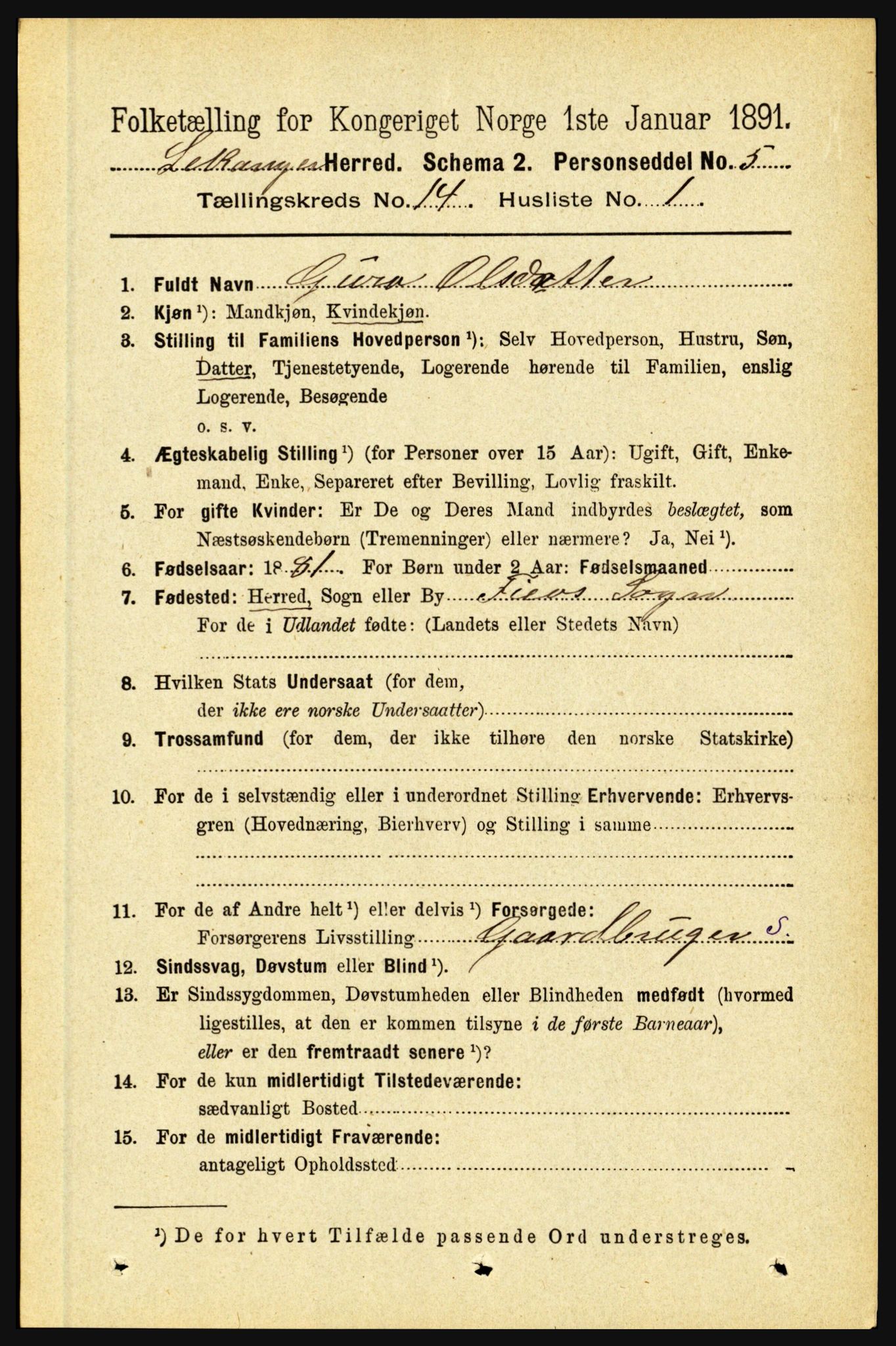 RA, 1891 census for 1419 Leikanger, 1891, p. 2718