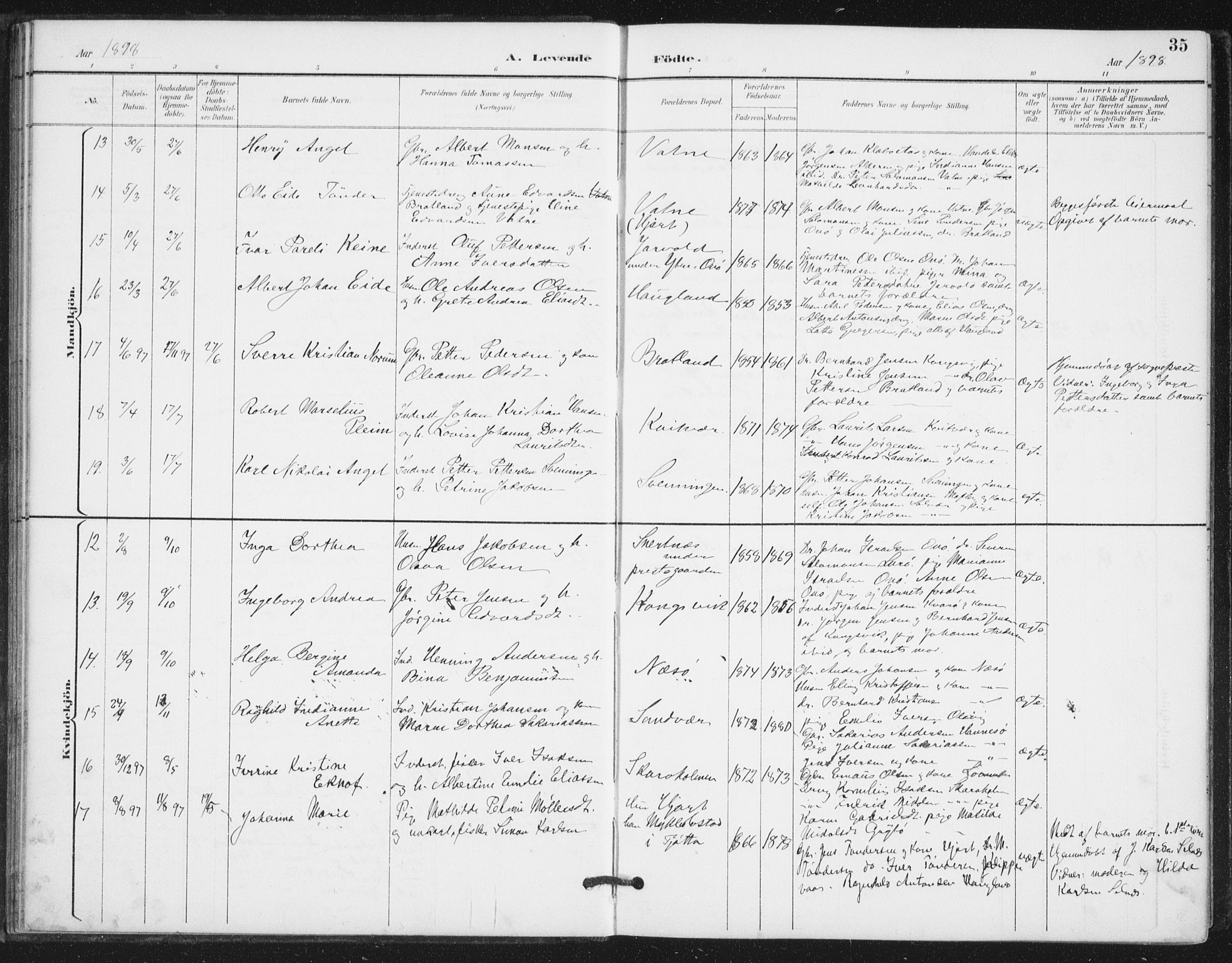 Ministerialprotokoller, klokkerbøker og fødselsregistre - Nordland, SAT/A-1459/839/L0573: Parish register (copy) no. 839C03, 1892-1917, p. 35