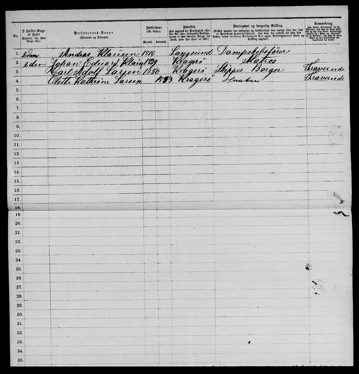 SAKO, 1885 census for 0801 Kragerø, 1885, p. 601