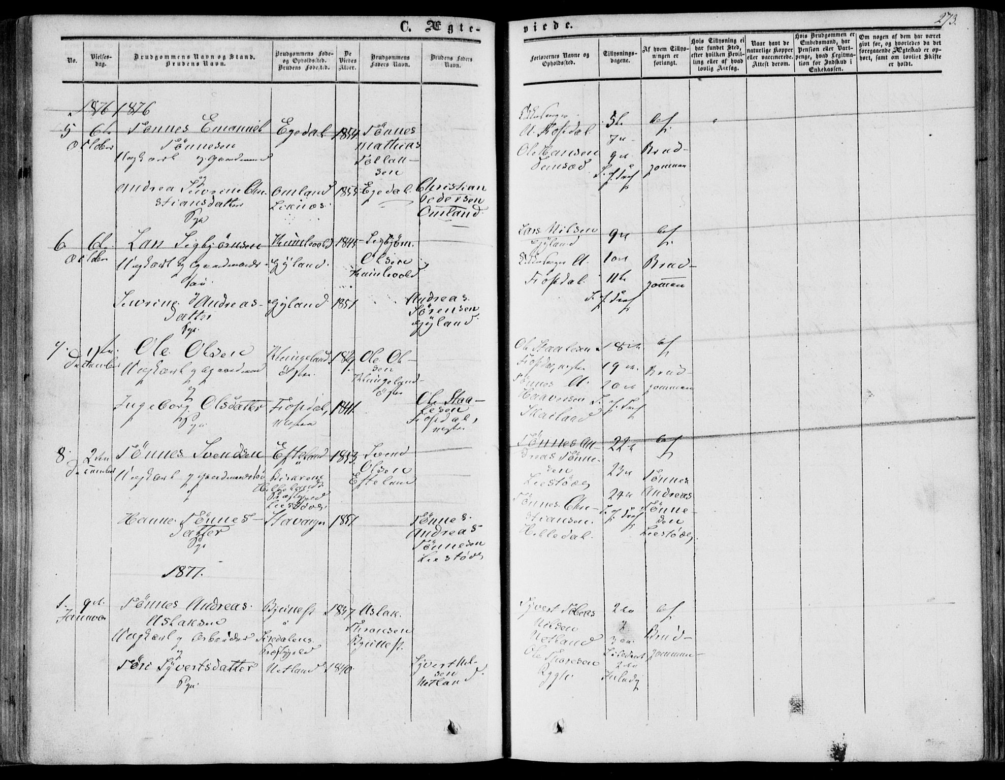 Bakke sokneprestkontor, SAK/1111-0002/F/Fa/Fab/L0002: Parish register (official) no. A 2, 1855-1884, p. 273