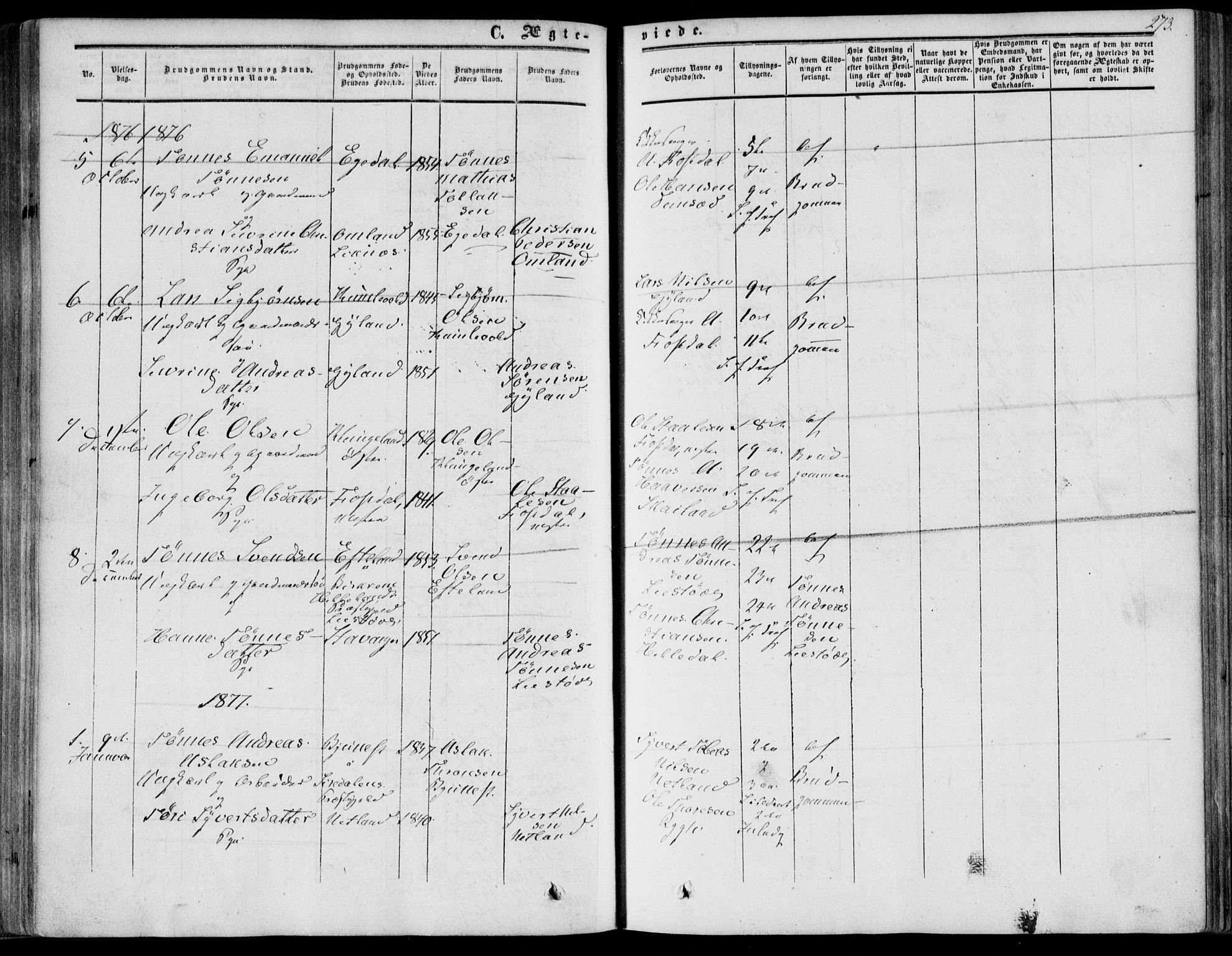 Bakke sokneprestkontor, AV/SAK-1111-0002/F/Fa/Fab/L0002: Parish register (official) no. A 2, 1855-1884, p. 273