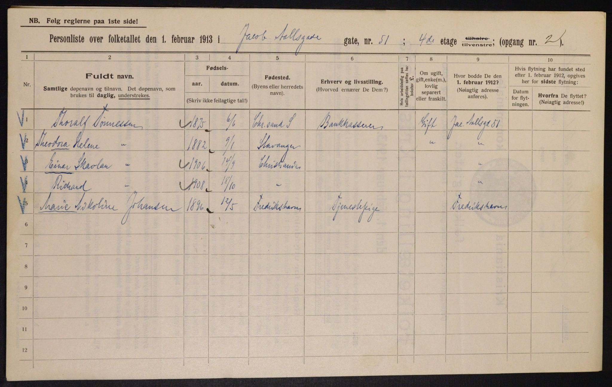 OBA, Municipal Census 1913 for Kristiania, 1913, p. 45208