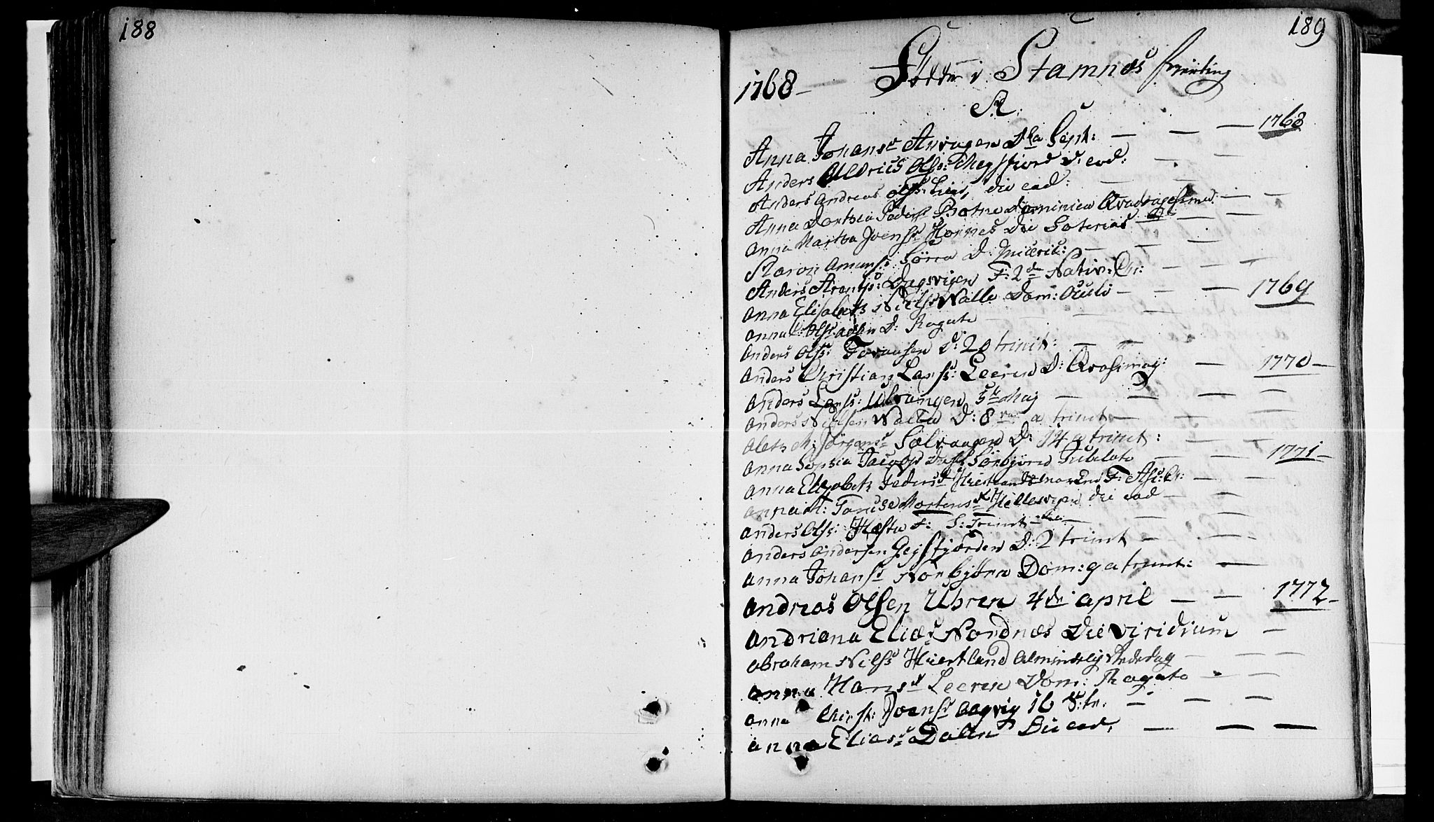 Ministerialprotokoller, klokkerbøker og fødselsregistre - Nordland, SAT/A-1459/830/L0437: Parish register (official) no. 830A05 /2, 1768-1776, p. 188-189