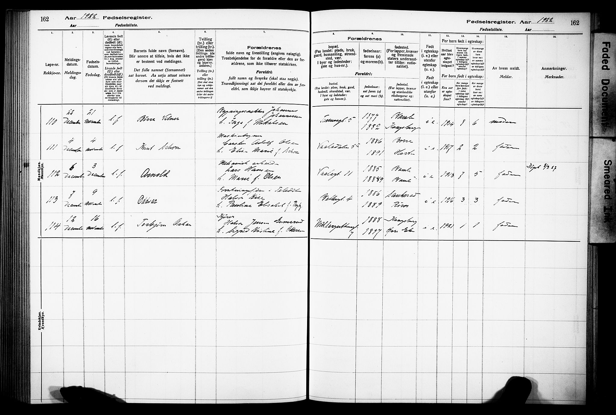 Notodden kirkebøker, AV/SAKO-A-290/J/Ja/L0001: Birth register no. 1, 1916-1924, p. 162