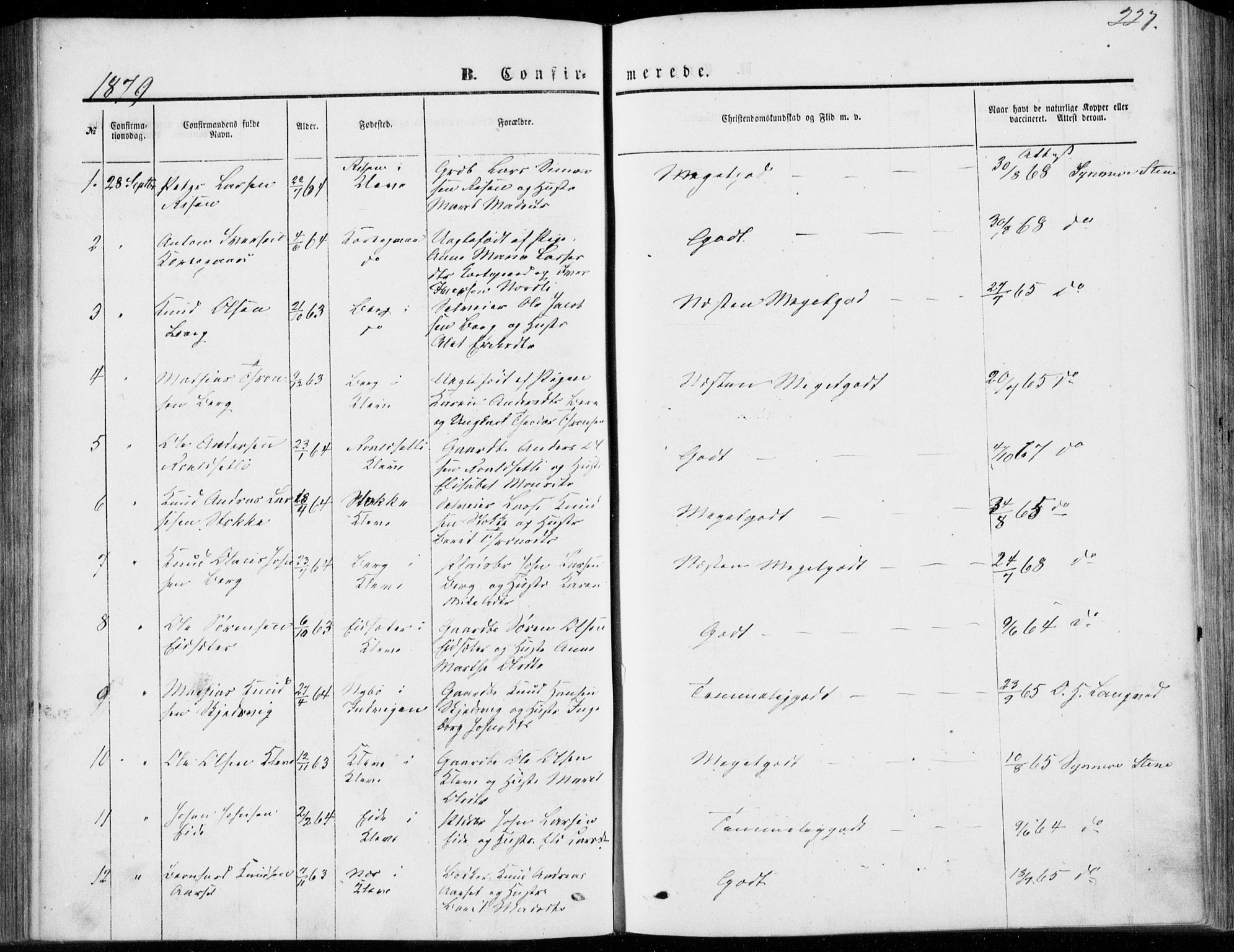 Ministerialprotokoller, klokkerbøker og fødselsregistre - Møre og Romsdal, SAT/A-1454/557/L0681: Parish register (official) no. 557A03, 1869-1886, p. 227