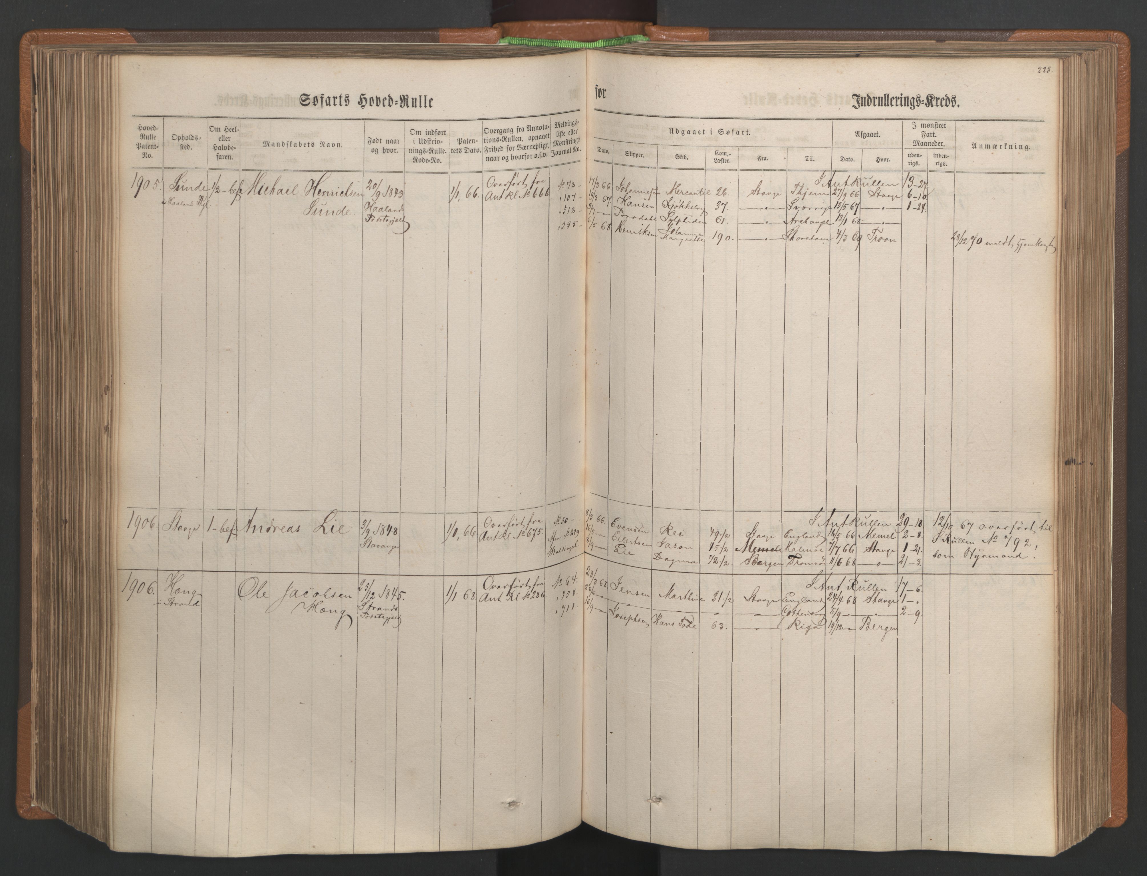 Stavanger sjømannskontor, AV/SAST-A-102006/F/Fb/Fbb/L0003: Sjøfartshovedrulle, patentnr. 1451-2270, 1863, p. 242