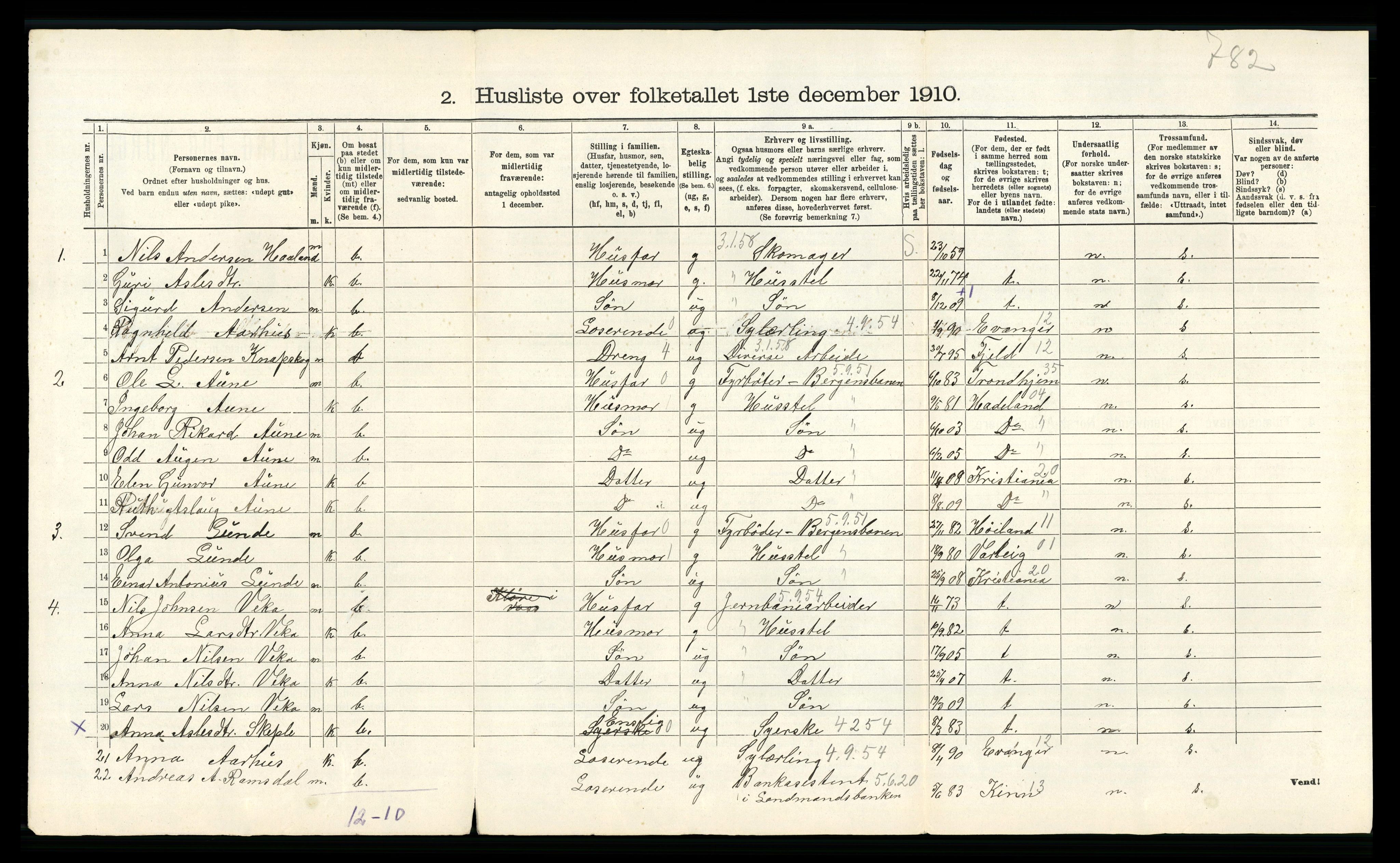 RA, 1910 census for Voss, 1910, p. 587