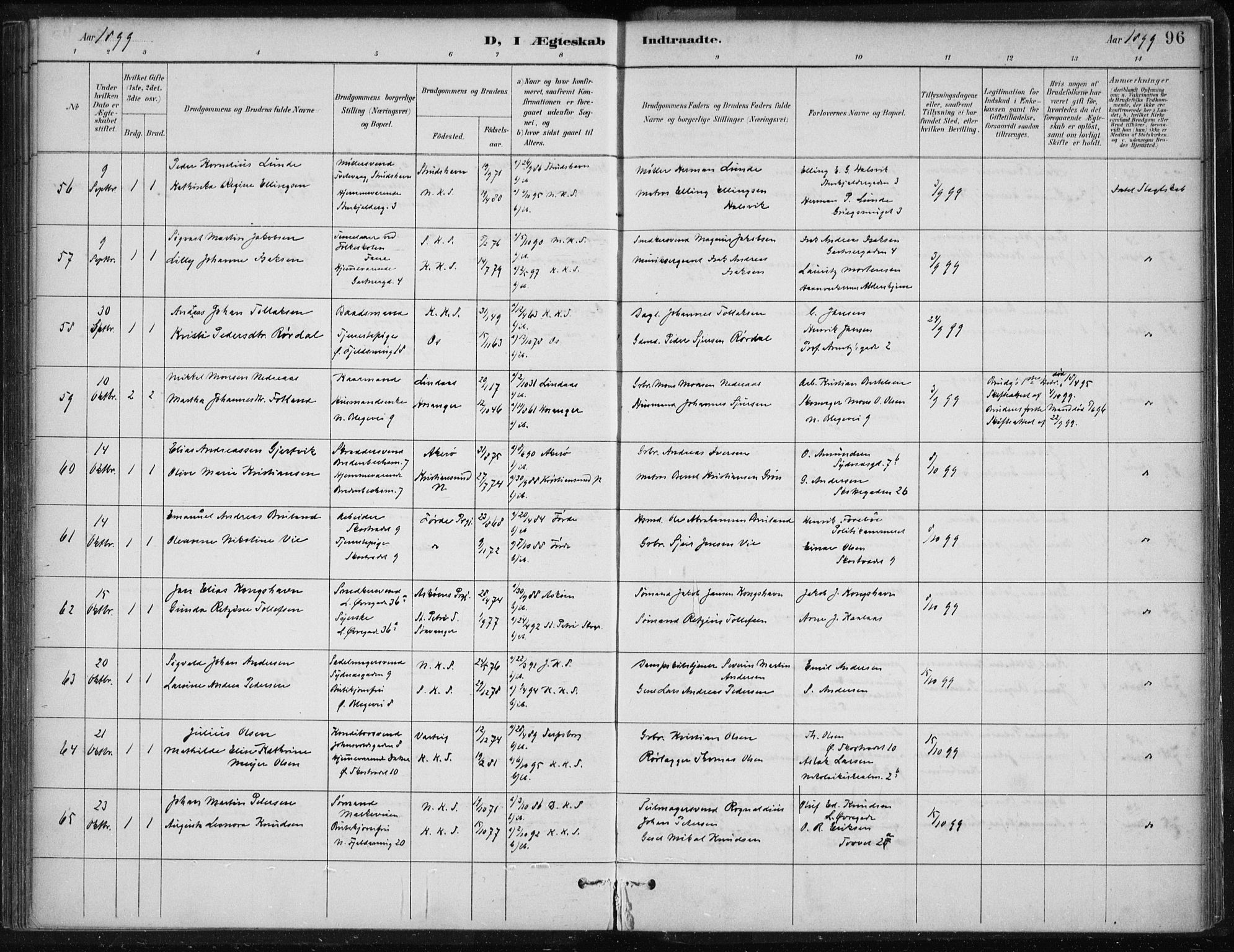 Korskirken sokneprestembete, AV/SAB-A-76101/H/Hab: Parish register (copy) no. D 3, 1887-1906, p. 96