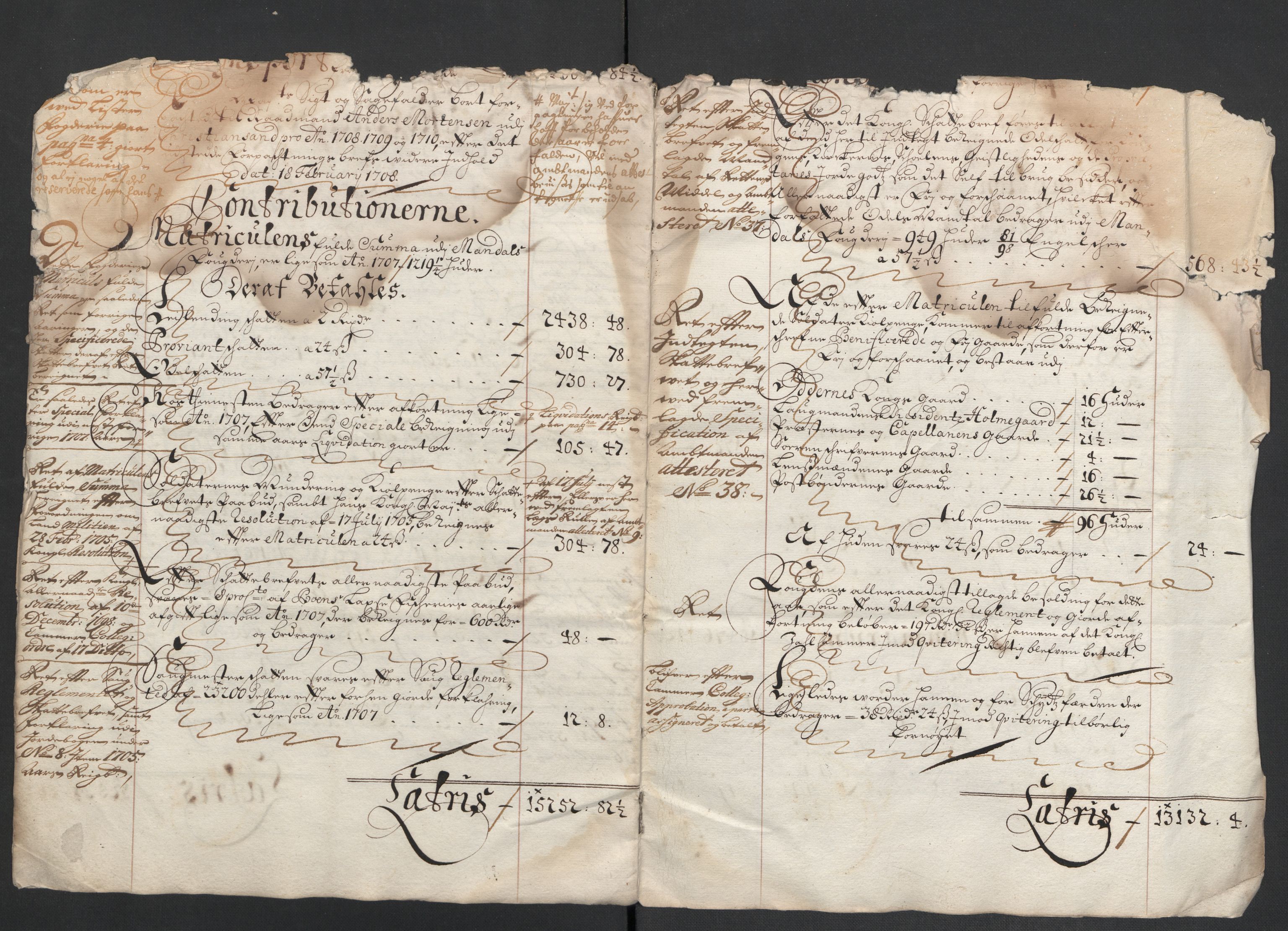 Rentekammeret inntil 1814, Reviderte regnskaper, Fogderegnskap, AV/RA-EA-4092/R43/L2552: Fogderegnskap Lista og Mandal, 1705-1709, p. 10