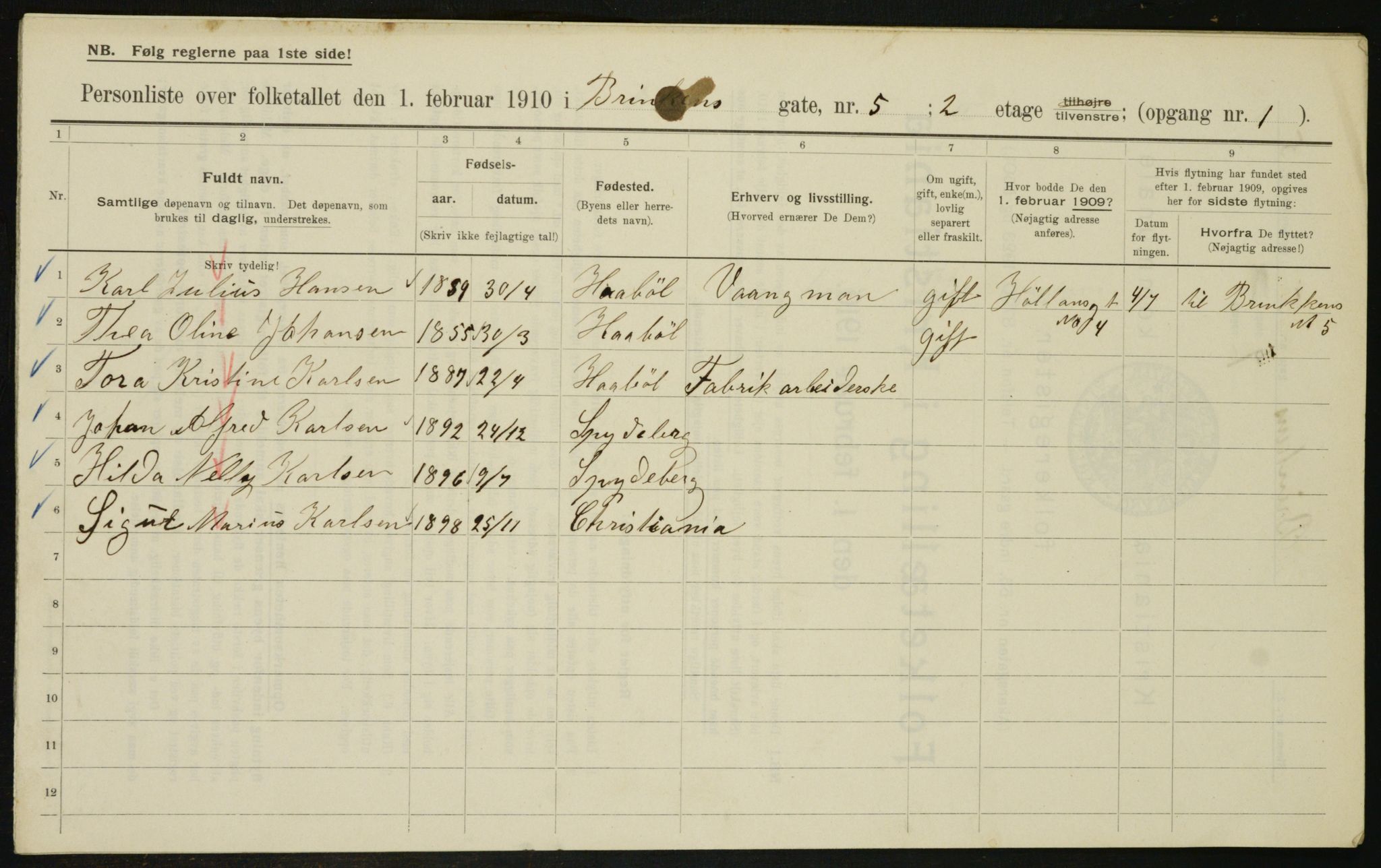 OBA, Municipal Census 1910 for Kristiania, 1910, p. 8463