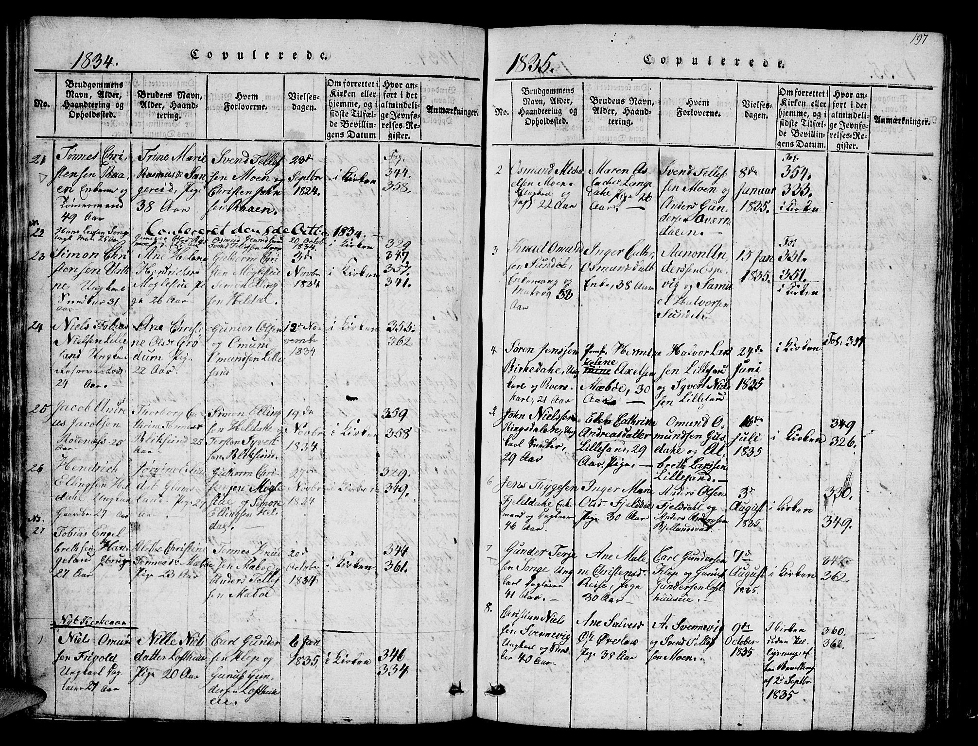 Vestre Moland sokneprestkontor, SAK/1111-0046/F/Fb/Fbb/L0001: Parish register (copy) no. B 1, 1816-1851, p. 197
