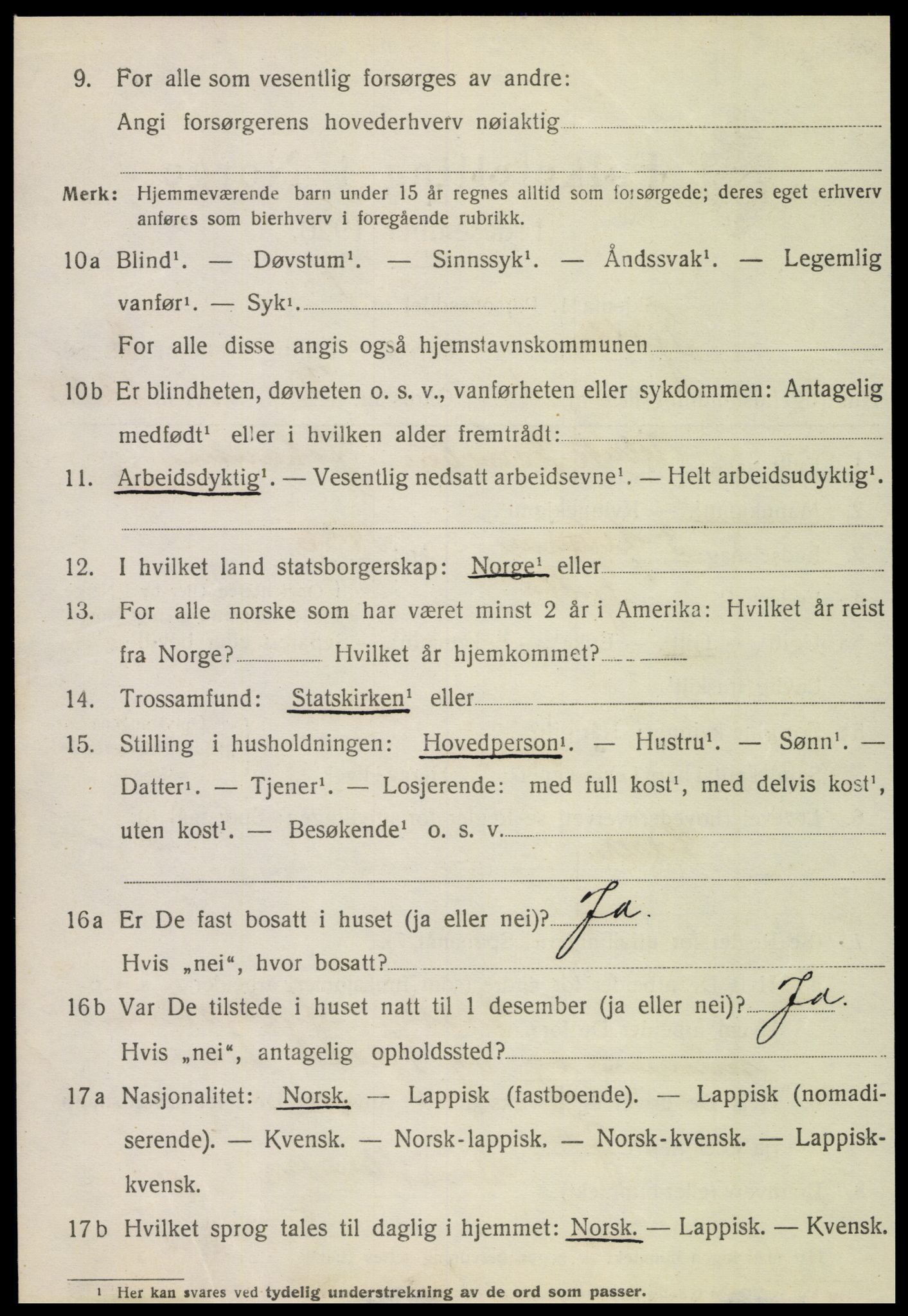 SAT, 1920 census for Tjøtta, 1920, p. 2416