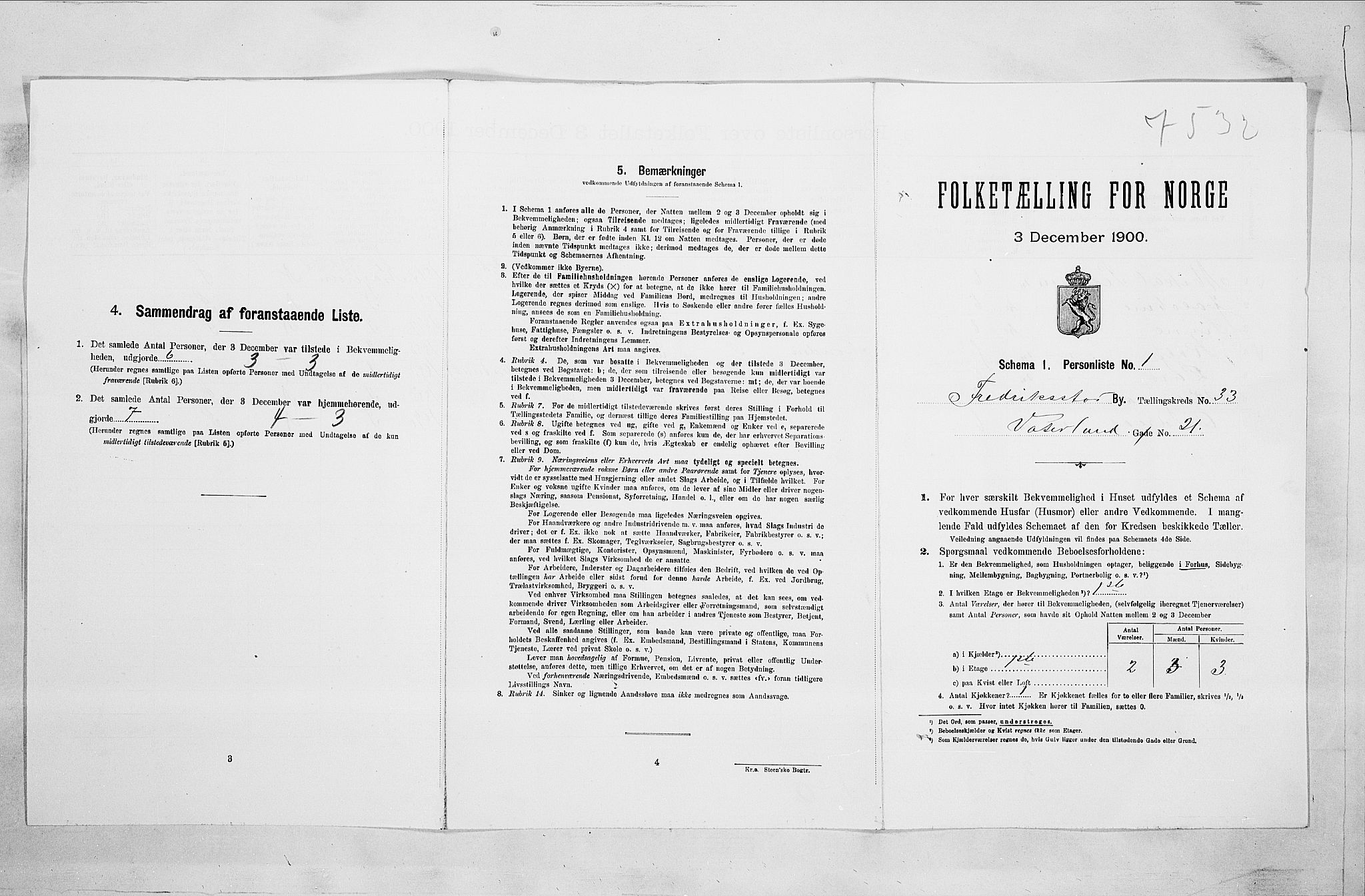 SAO, 1900 census for Fredrikstad, 1900