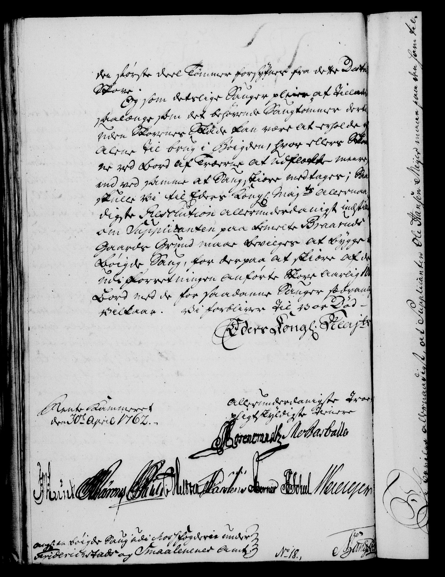 Rentekammeret, Kammerkanselliet, RA/EA-3111/G/Gf/Gfa/L0044: Norsk relasjons- og resolusjonsprotokoll (merket RK 52.44), 1762, p. 224