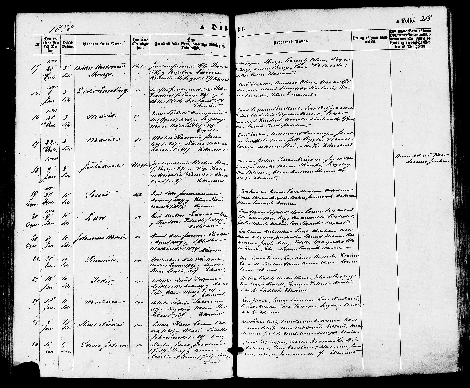 Eigersund sokneprestkontor, SAST/A-101807/S08/L0014: Parish register (official) no. A 13, 1866-1878, p. 218