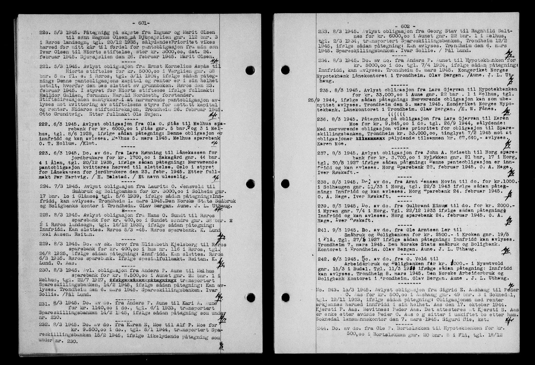 Gauldal sorenskriveri, SAT/A-0014/1/2/2C/L0058: Mortgage book no. 63, 1944-1945, Diary no: : 220/1945