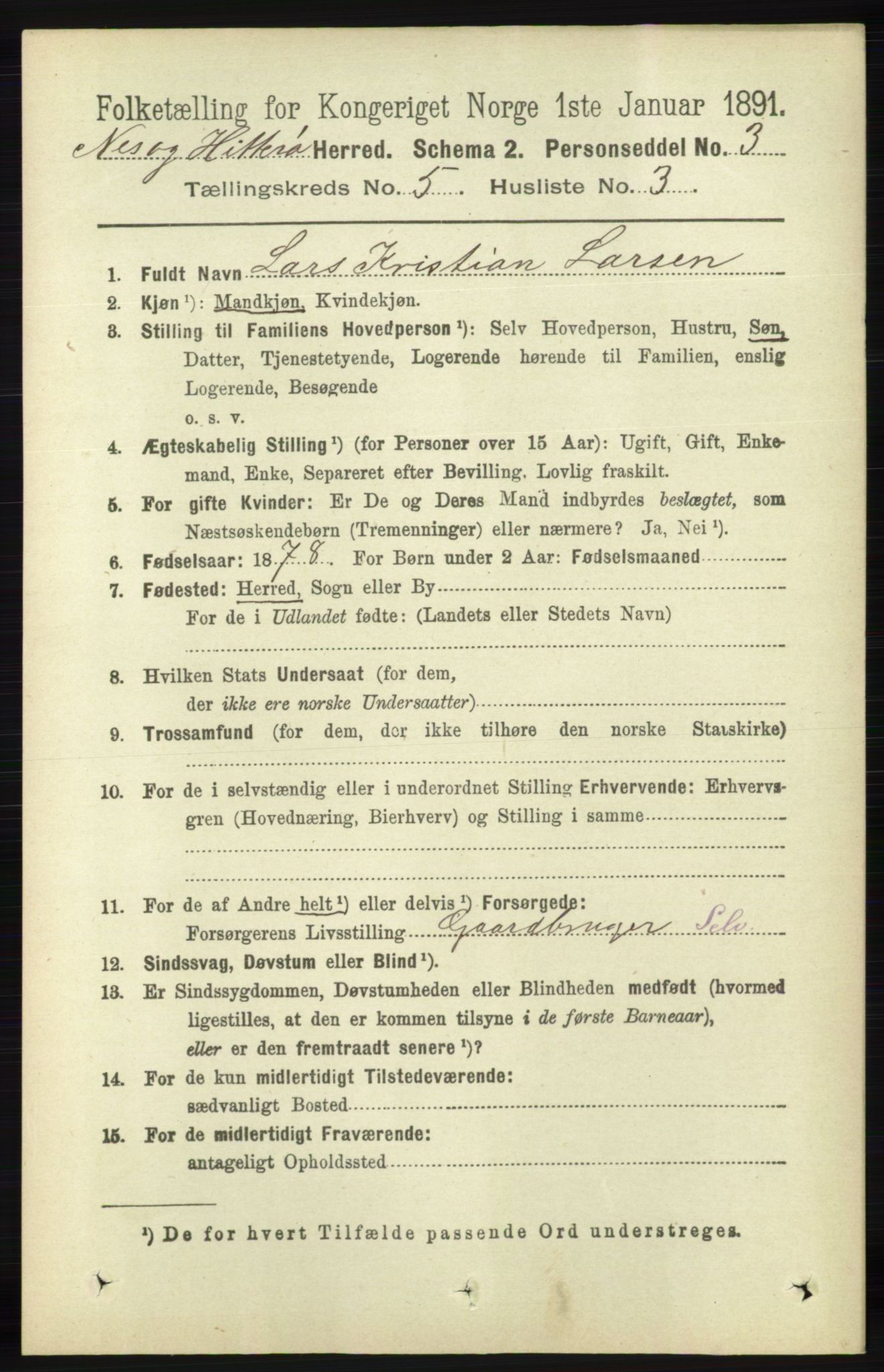 RA, 1891 census for 1043 Hidra og Nes, 1891, p. 1861