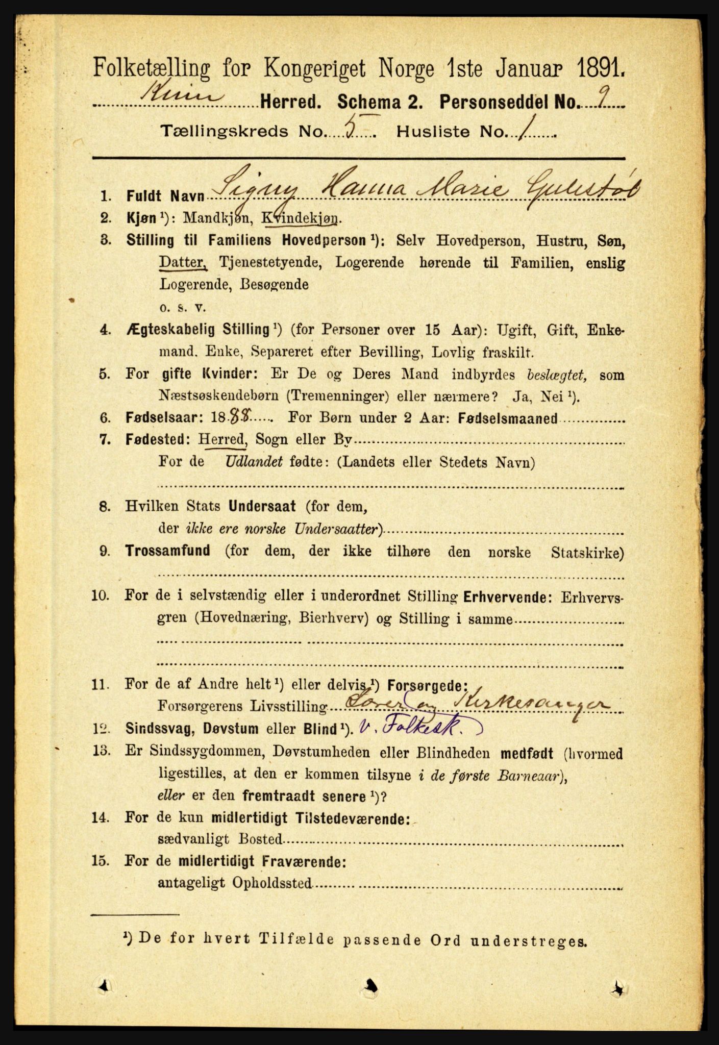 RA, 1891 census for 1437 Kinn, 1891, p. 1821