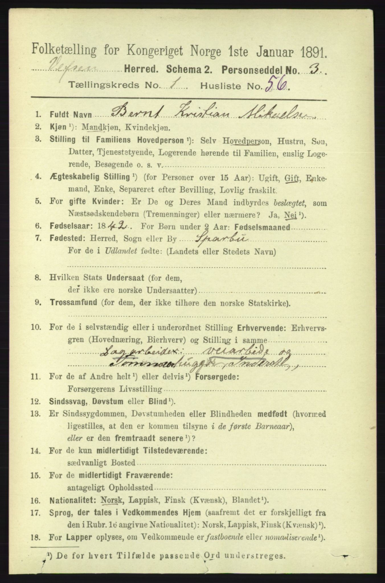 RA, 1891 census for 1824 Vefsn, 1891, p. 530