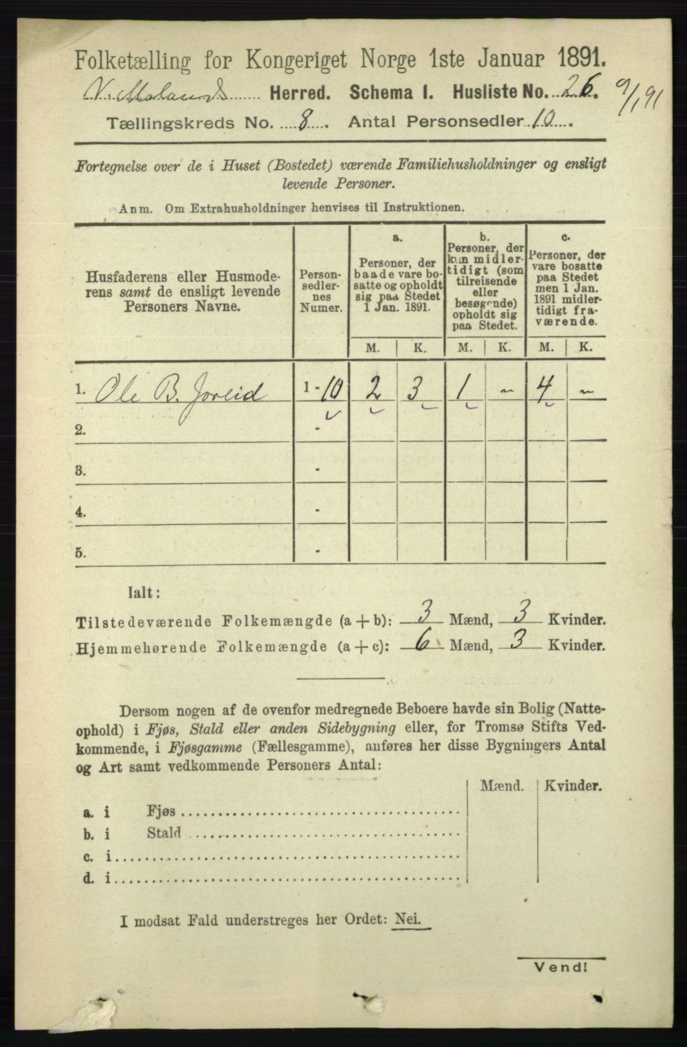 RA, 1891 census for 0926 Vestre Moland, 1891, p. 2995