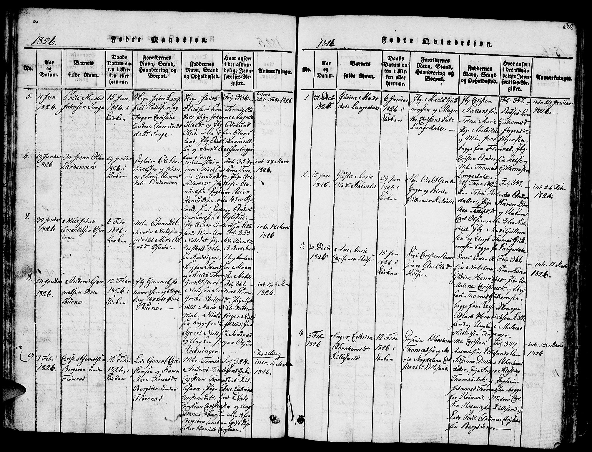 Vestre Moland sokneprestkontor, AV/SAK-1111-0046/F/Fb/Fbb/L0001: Parish register (copy) no. B 1, 1816-1851, p. 30