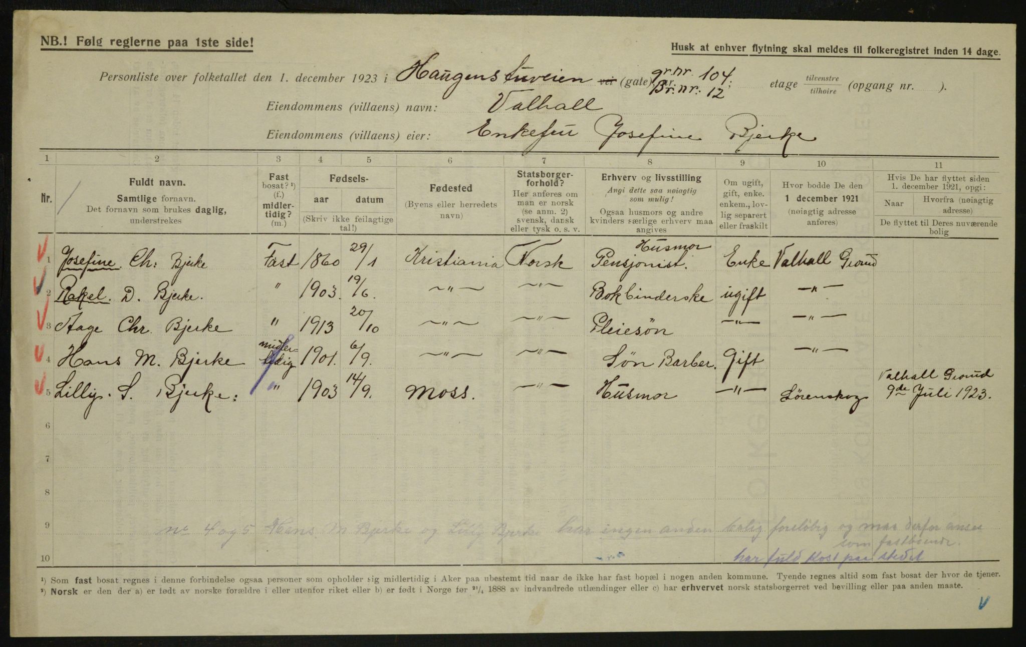 , Municipal Census 1923 for Aker, 1923, p. 25727