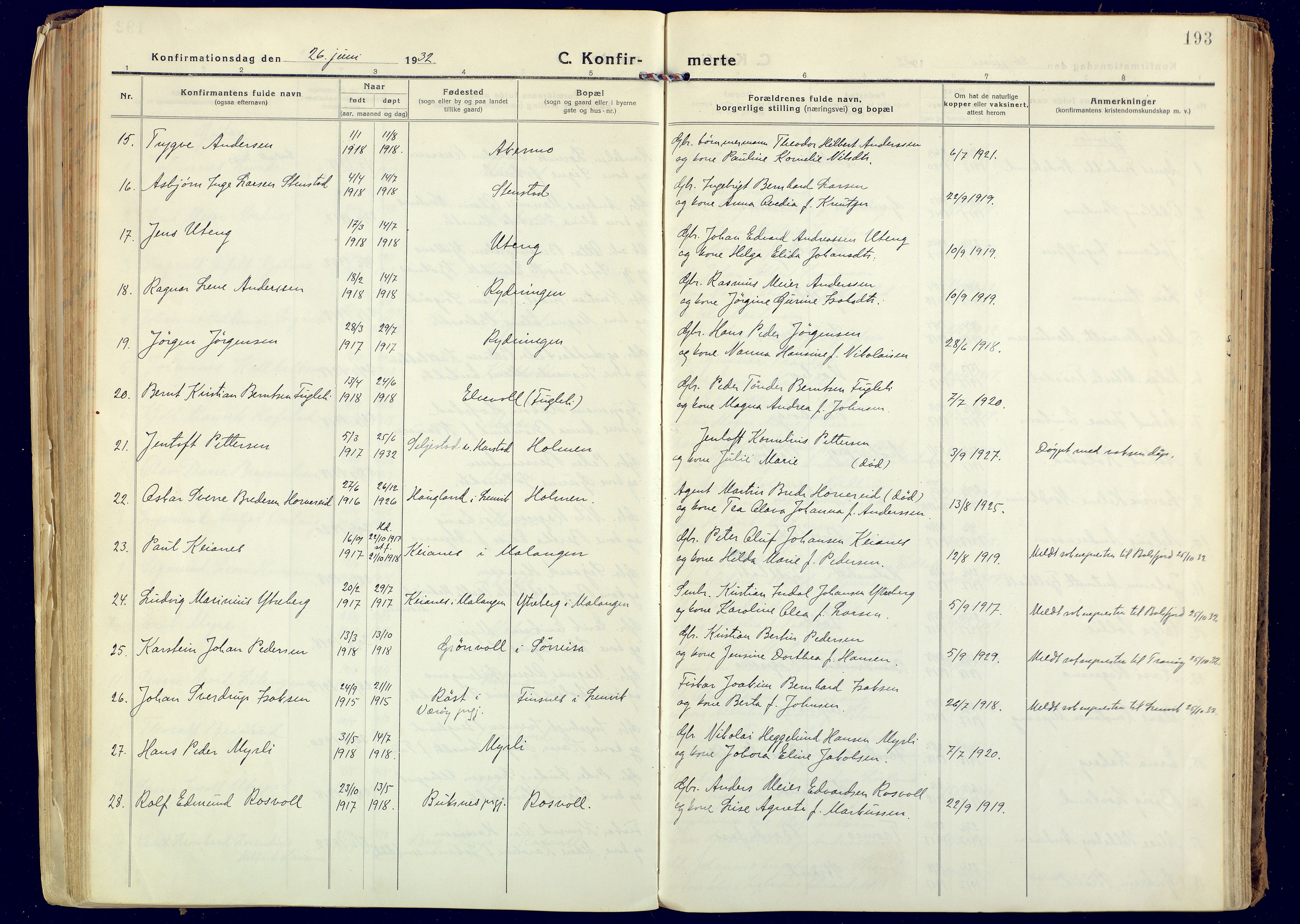 Målselv sokneprestembete, SATØ/S-1311/G/Ga/Gaa/L0014kirke: Parish register (official) no. 14, 1919-1932, p. 193