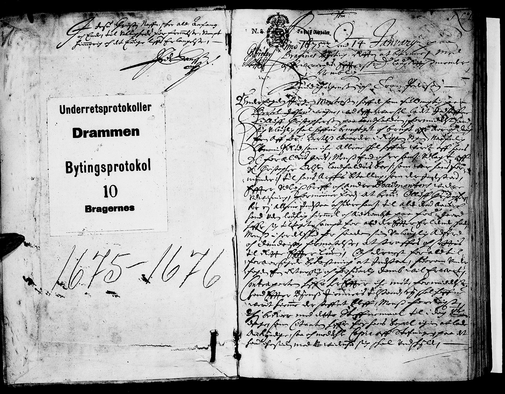 Drammen byfogd, SAKO/A-222/F/Fa/L0010: Tingbok. Bragernes og Strømsø., 1675-1676, p. 0b-1a