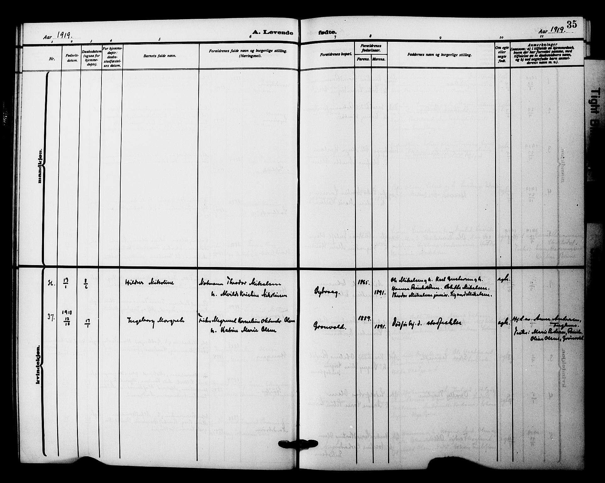 Tranøy sokneprestkontor, AV/SATØ-S-1313/I/Ia/Iab/L0023klokker: Parish register (copy) no. 23, 1913-1928, p. 35