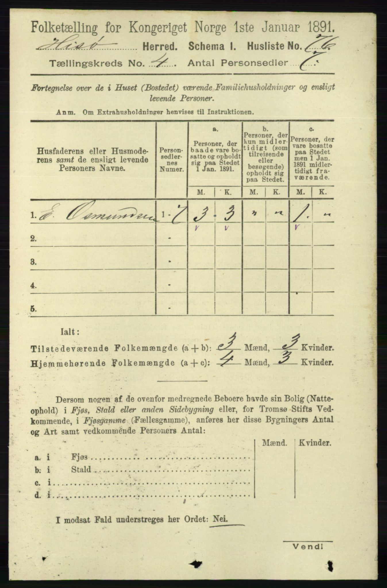 RA, 1891 census for 0922 Hisøy, 1891, p. 3305