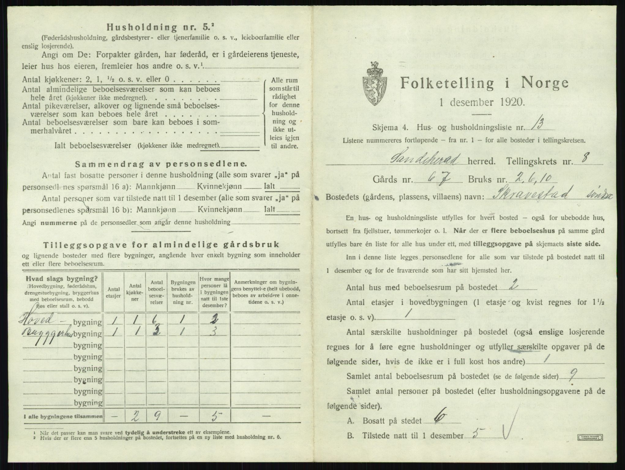 SAKO, 1920 census for Sandeherred, 1920, p. 1618