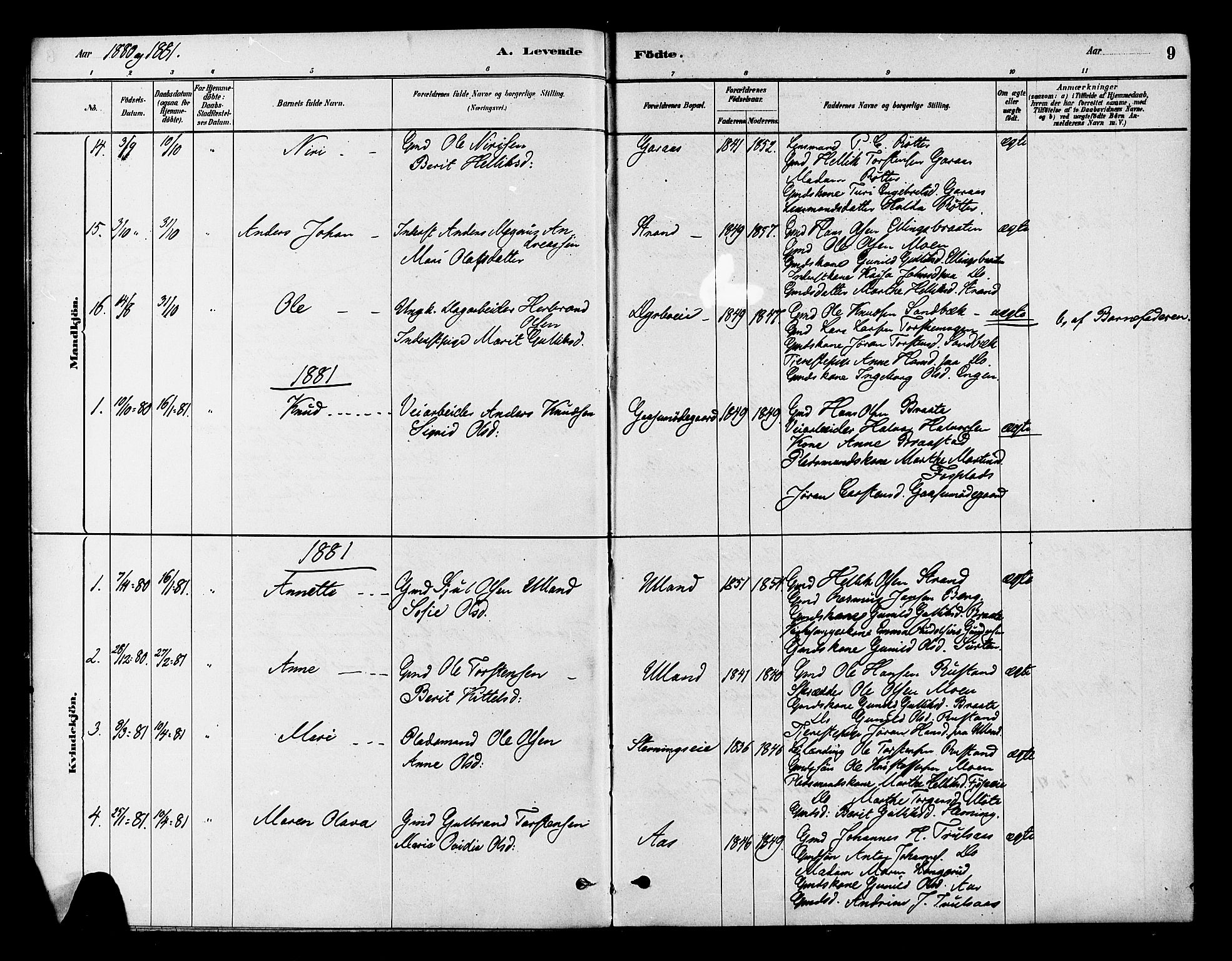 Flesberg kirkebøker, AV/SAKO-A-18/F/Fb/L0001: Parish register (official) no. II 1, 1879-1907, p. 9