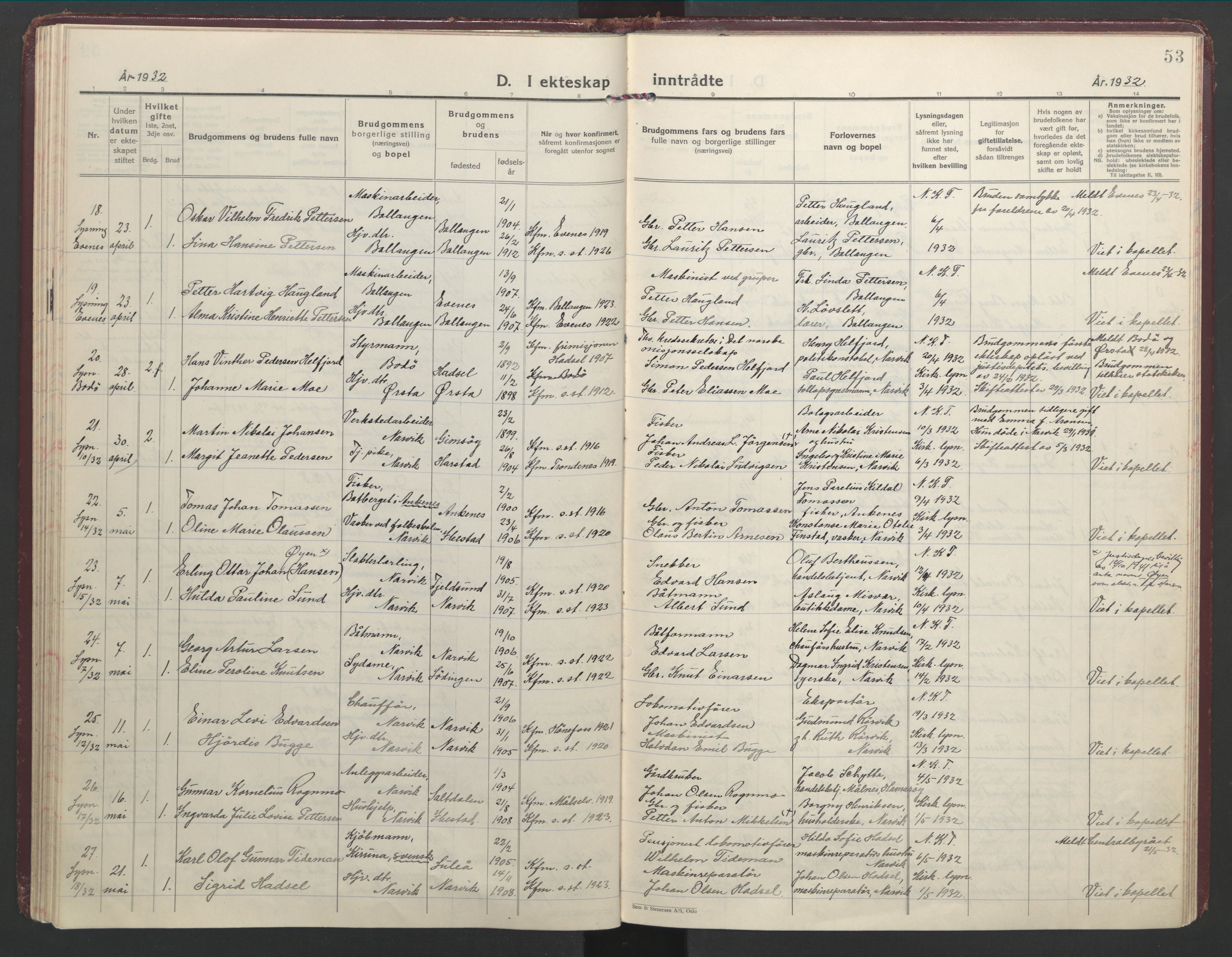 Ministerialprotokoller, klokkerbøker og fødselsregistre - Nordland, AV/SAT-A-1459/871/L1006: Parish register (official) no. 871A22, 1928-1936, p. 53