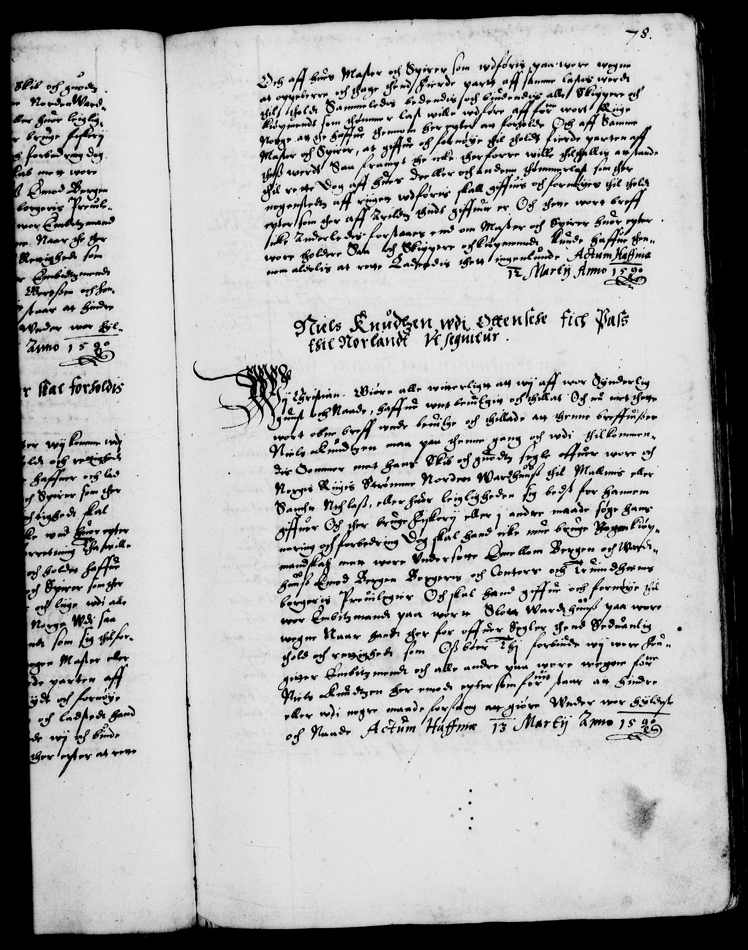 Danske Kanselli 1572-1799, RA/EA-3023/F/Fc/Fca/Fcaa/L0002: Norske registre (mikrofilm), 1588-1596, p. 78a