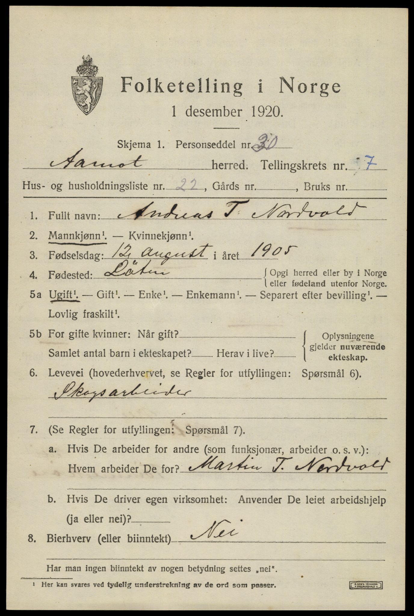 SAH, 1920 census for Åmot, 1920, p. 7963