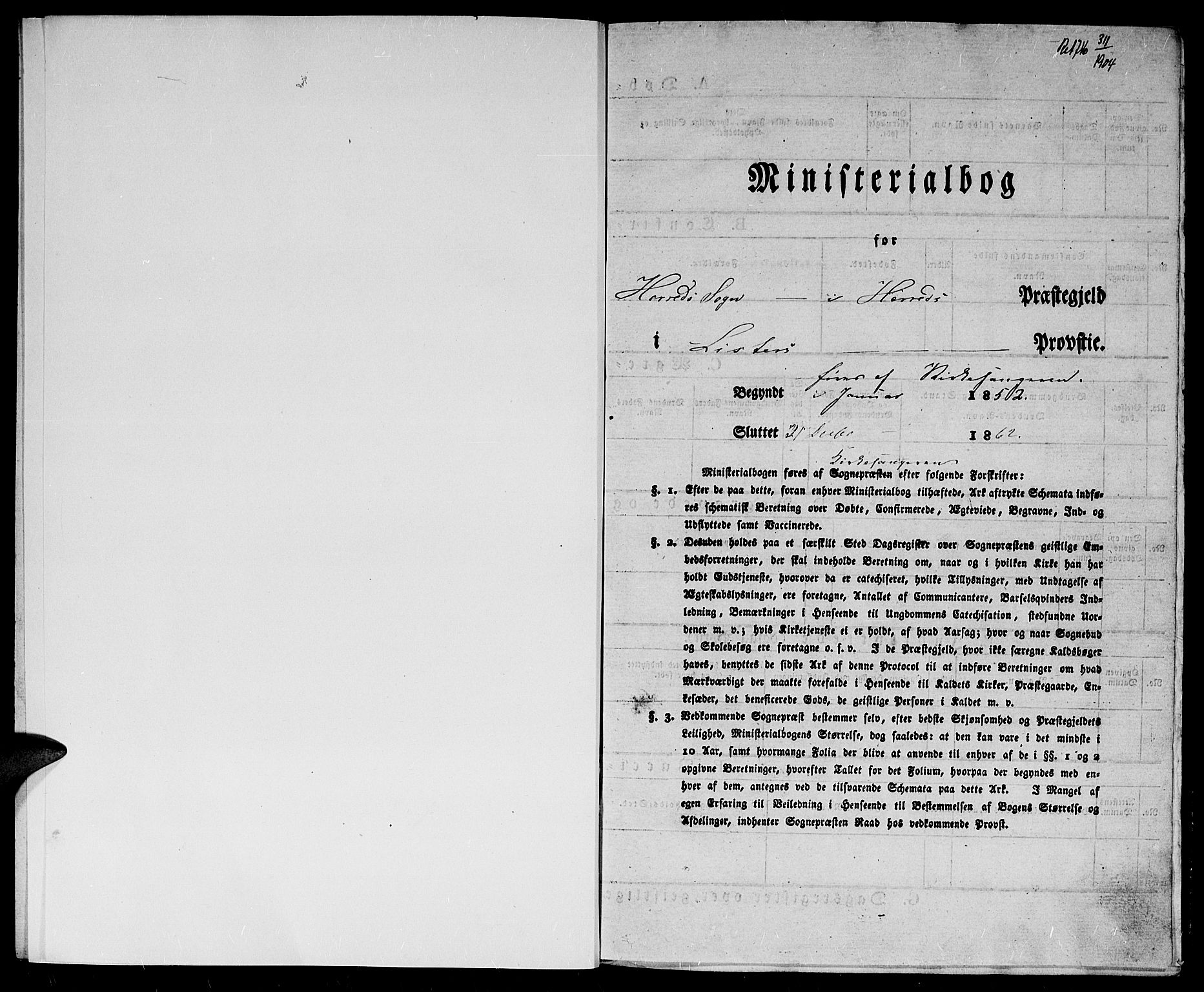 Herad sokneprestkontor, AV/SAK-1111-0018/F/Fb/Fba/L0002: Parish register (copy) no. B 2, 1852-1862