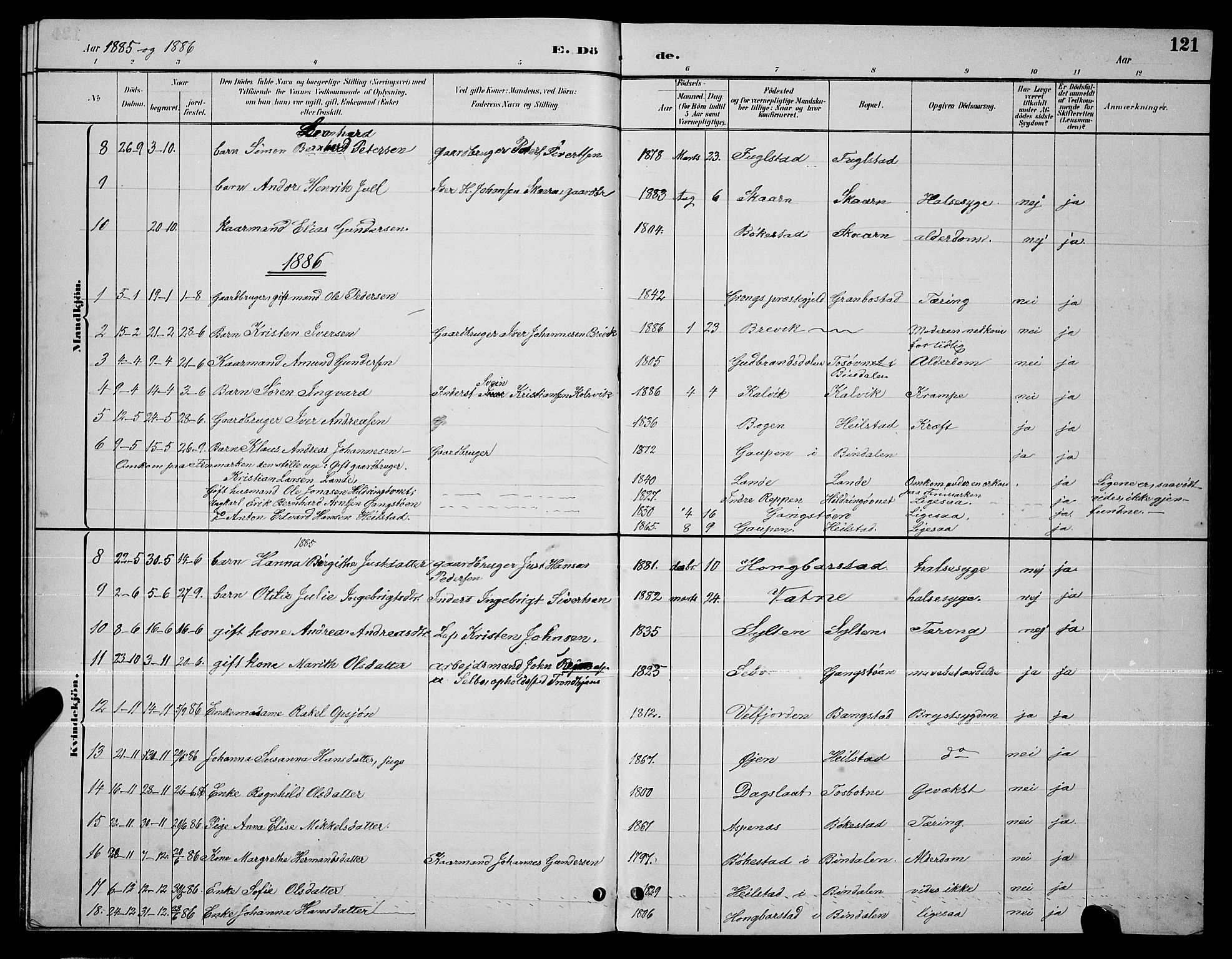 Ministerialprotokoller, klokkerbøker og fødselsregistre - Nordland, AV/SAT-A-1459/810/L0160: Parish register (copy) no. 810C03, 1884-1896, p. 121